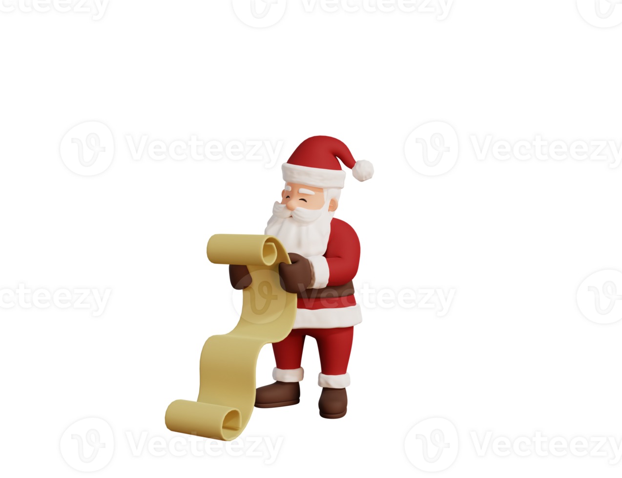 3d render christmas concept illustration santa character holding paper list png