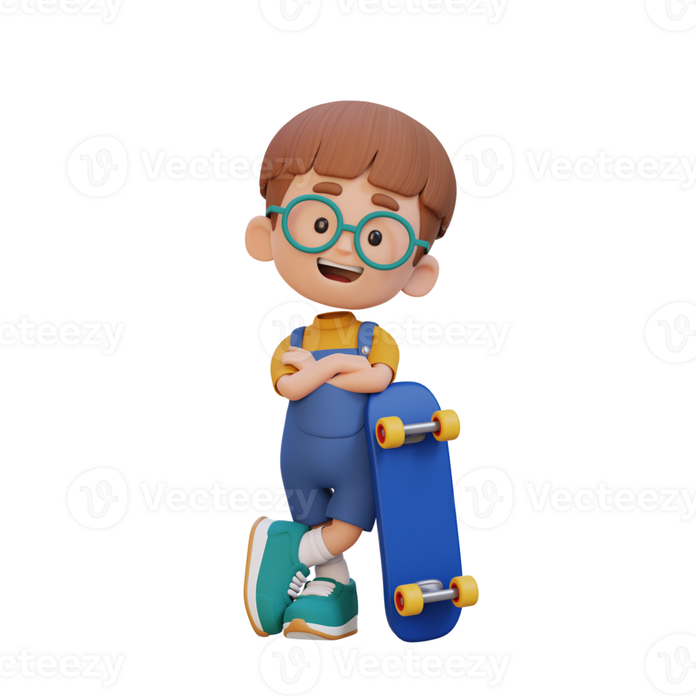 3D kid character ride skateboard png