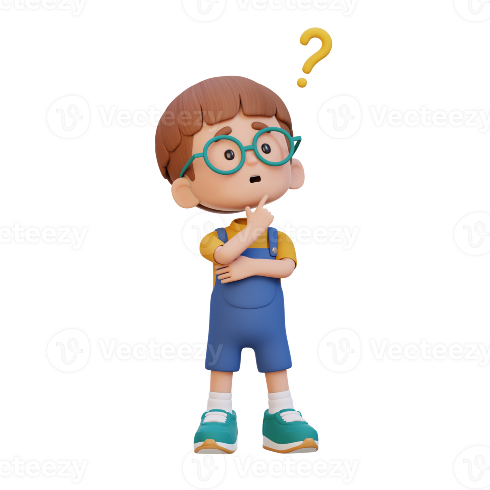 3D cute kid thinking clueless png
