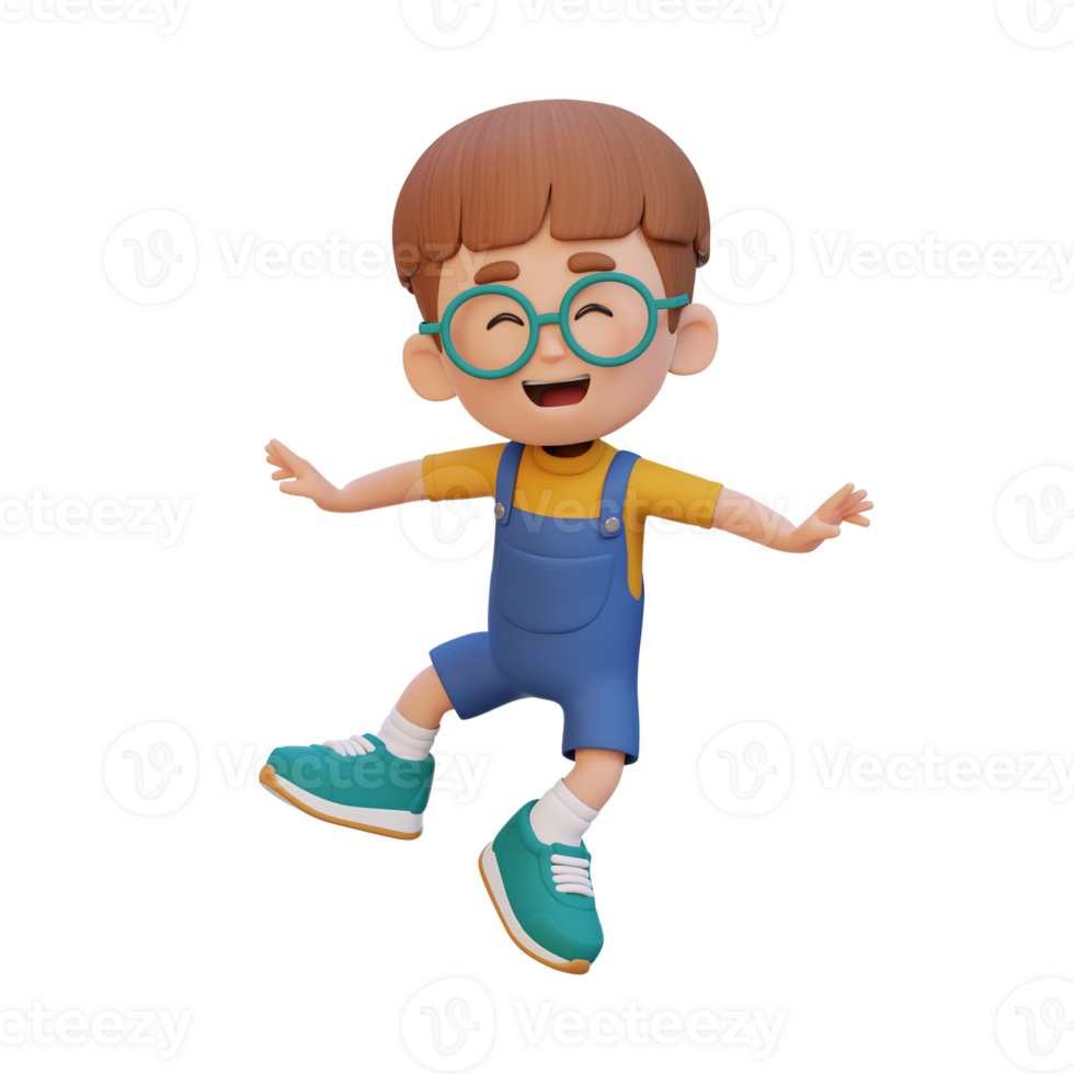 3D cute boy in jumping pose png