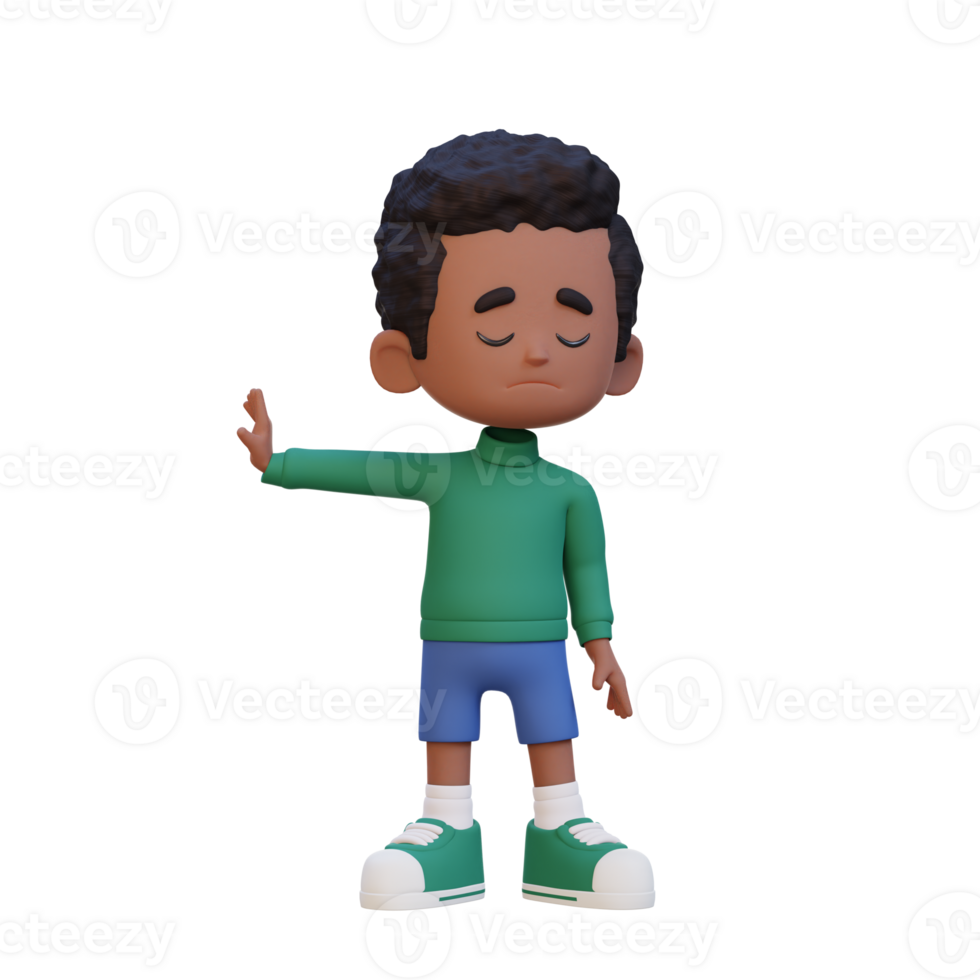 3D cute kid character rejection pose png