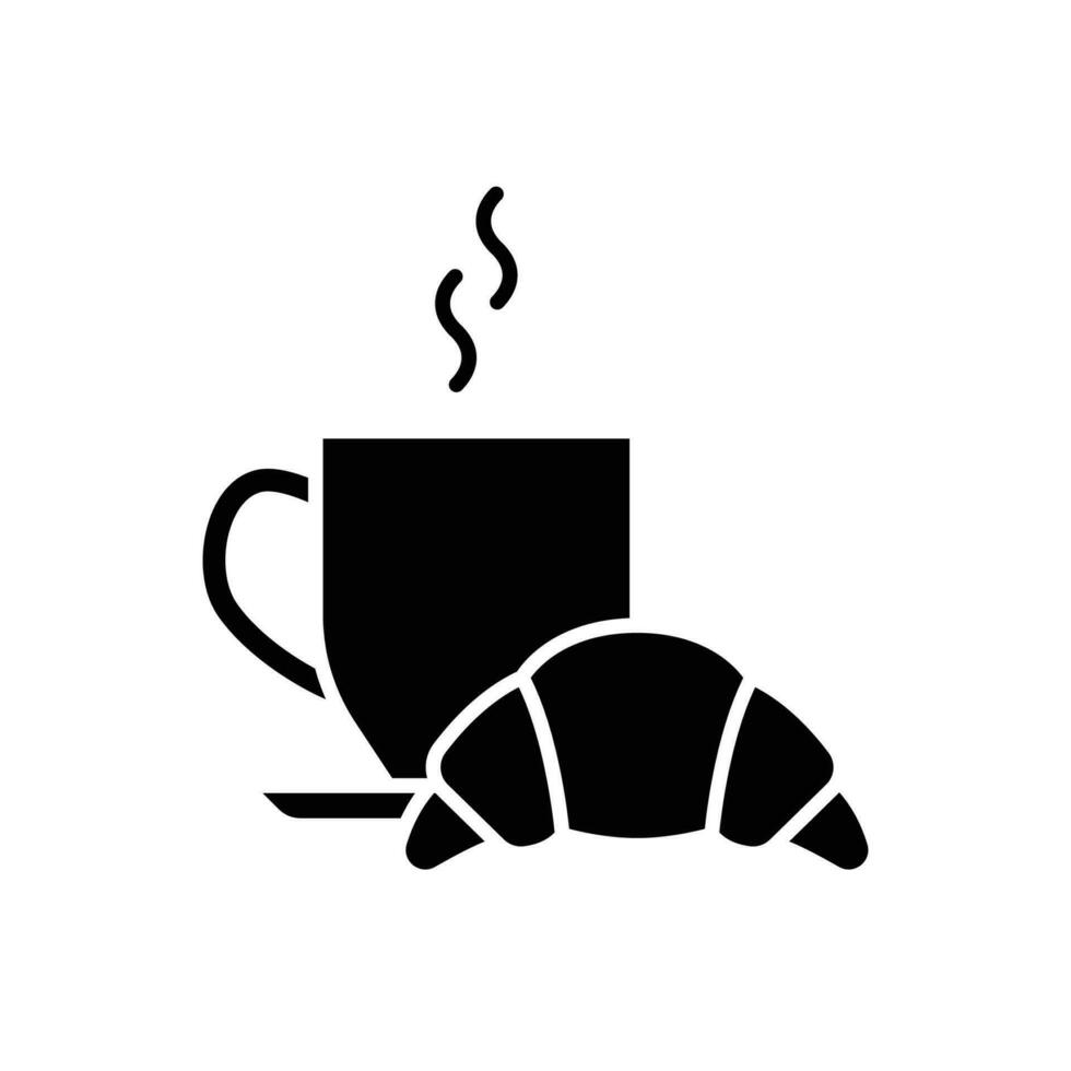 café y cuerno icono. sencillo sólido estilo. pan, Pastelería, creciente, comida y bebida concepto. negro silueta, glifo símbolo. vector ilustración aislado.