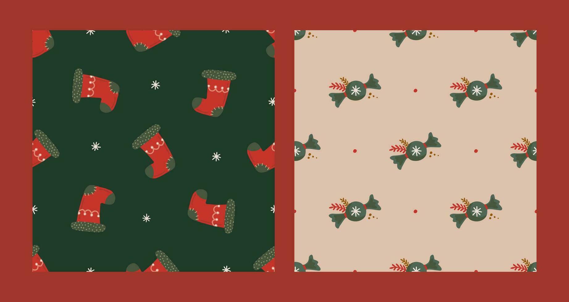 sin costura modelo conjunto con Navidad rojo calcetín y dulces Navidad y nuevo año concepto. mano dibujado retro Clásico vector textura para fondo de pantalla, huellas dactilares, envase, textil