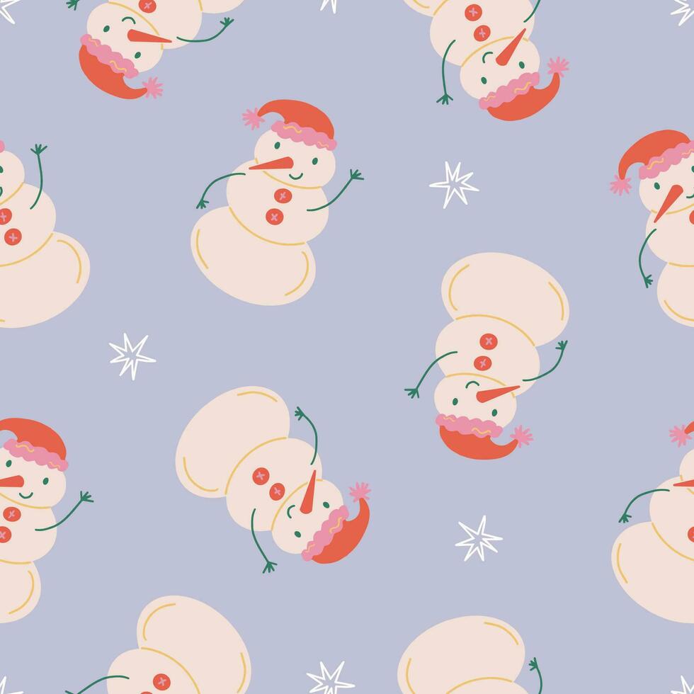 linda monigote de nieve y estrellas sin costura modelo. Navidad y nuevo año concepto. mano dibujado retro Clásico vector textura para fondo de pantalla, huellas dactilares, envase, textil