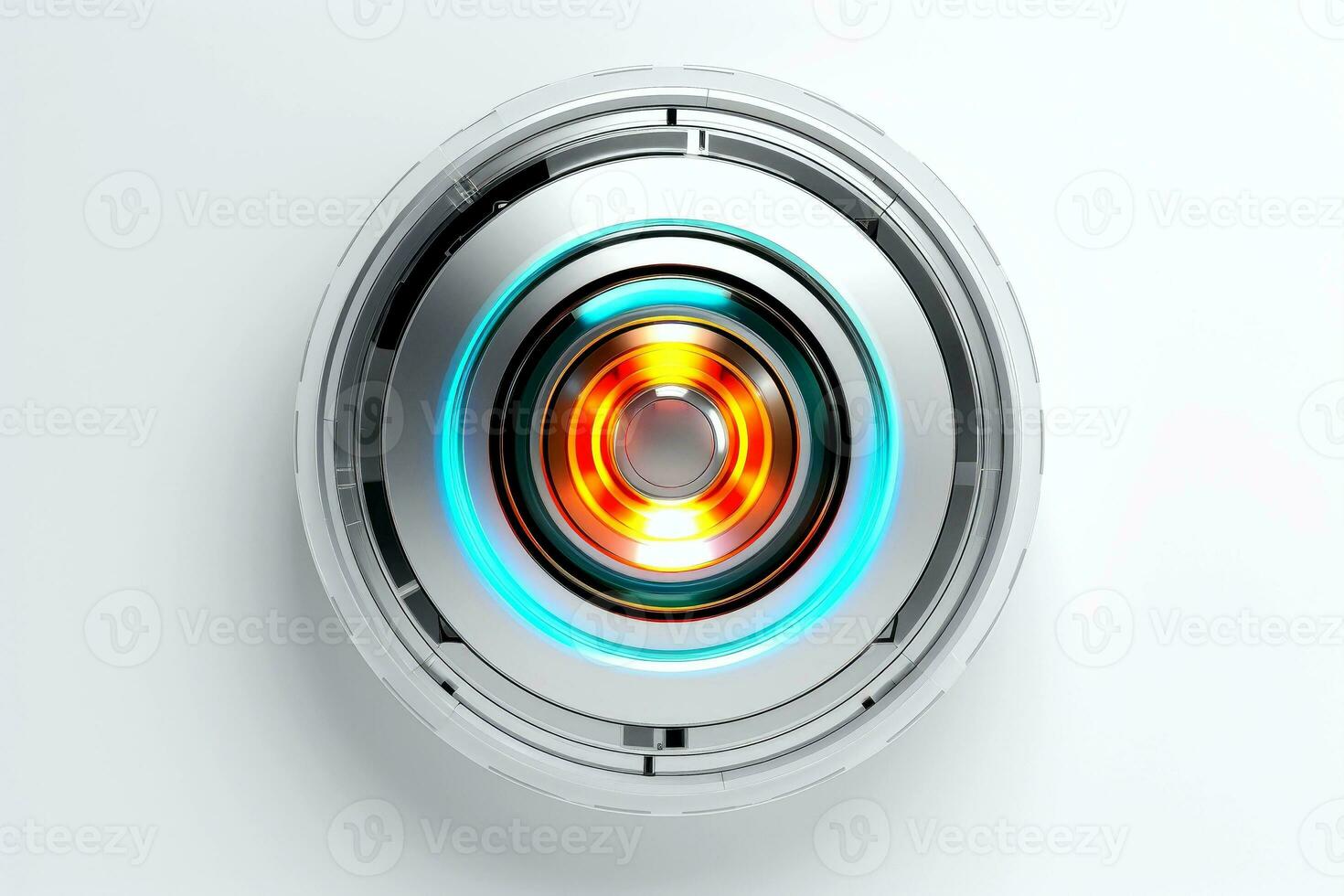 AI generated Abstract high tech multicolor button on white background, Generative AI photo