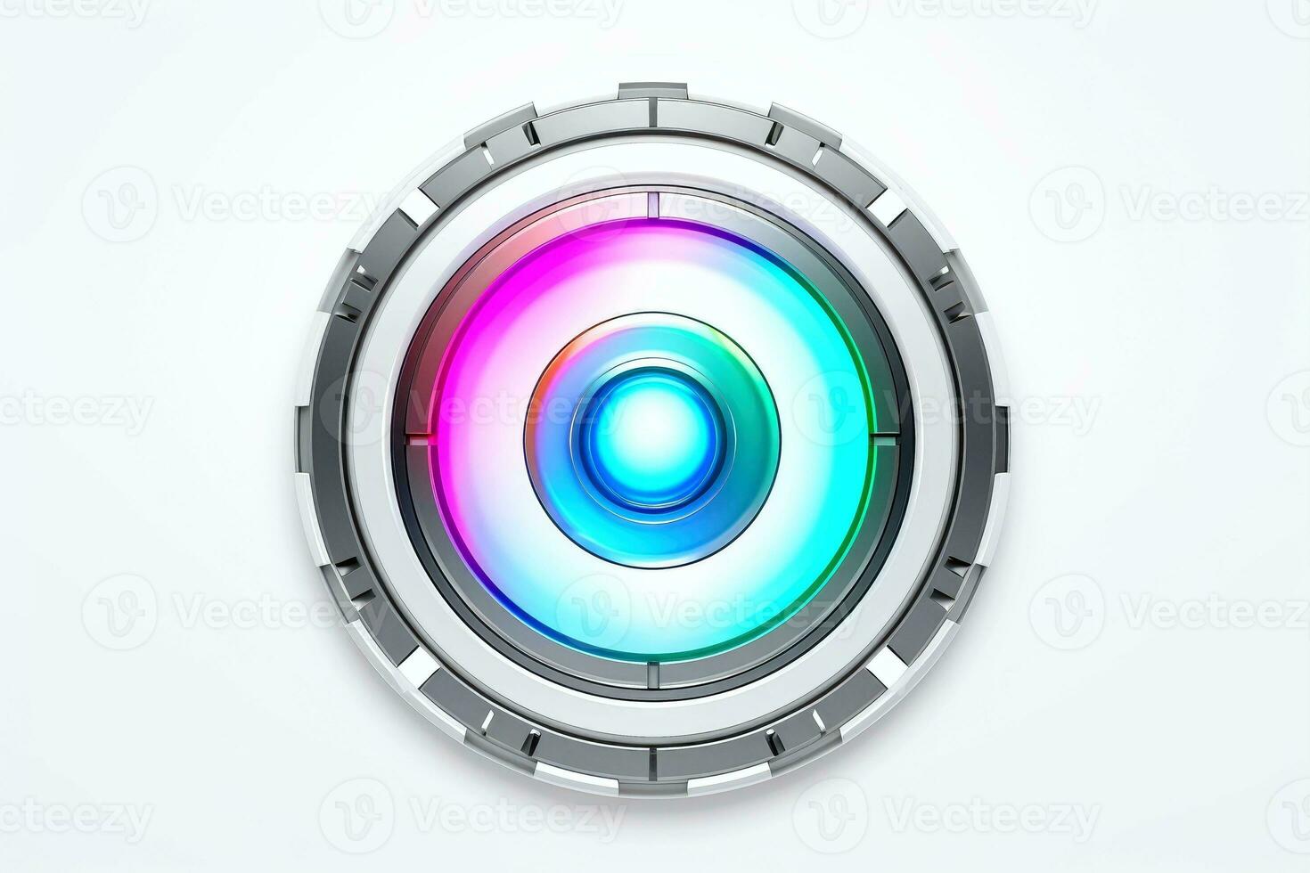 AI generated Abstract high tech multicolor button on white background, Generative AI photo