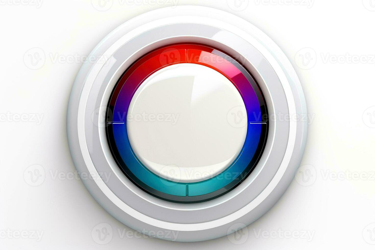AI generated Abstract high tech multicolor button on white background, Generative AI photo