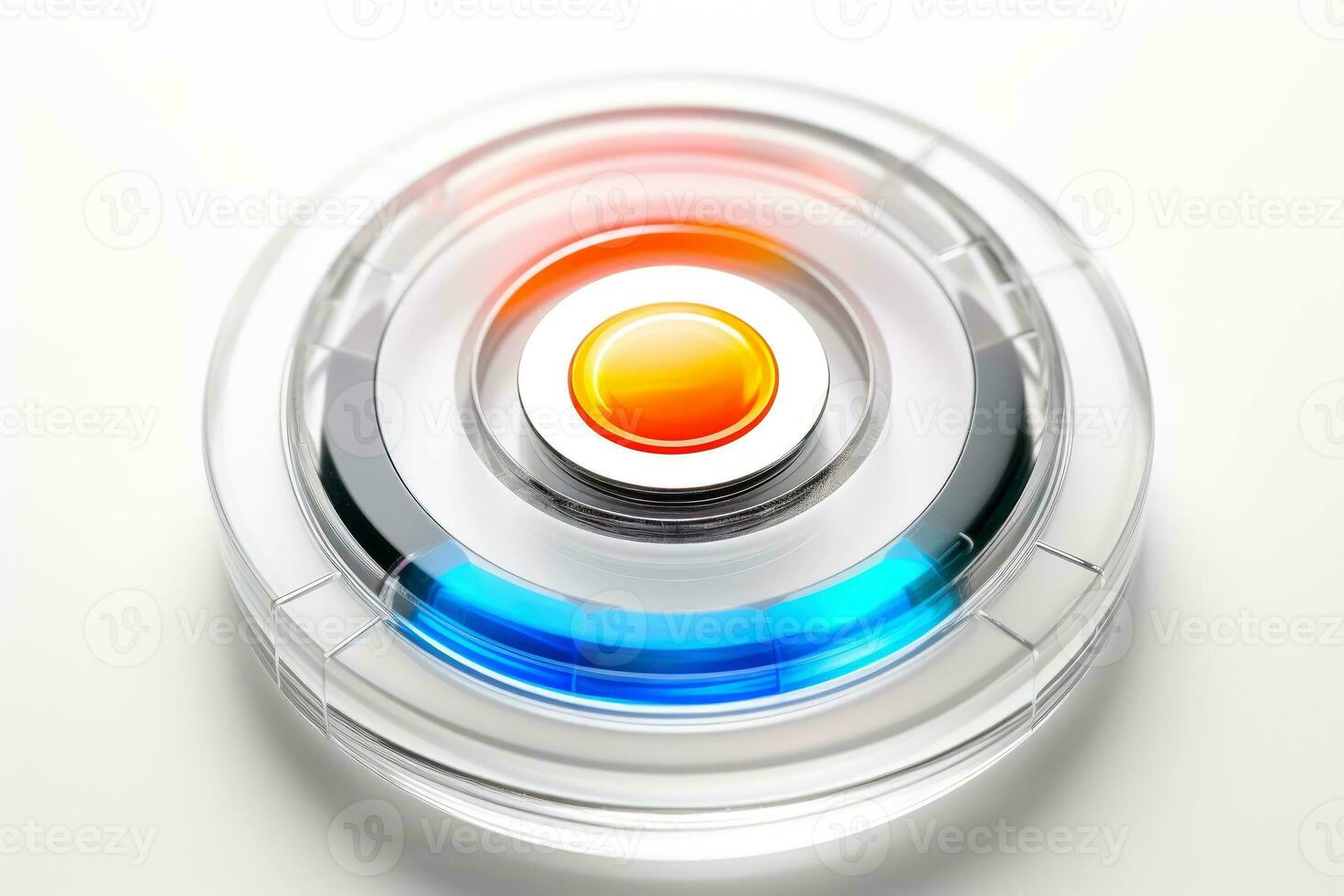 AI generated Abstract high tech multicolor button on white background, Generative AI photo