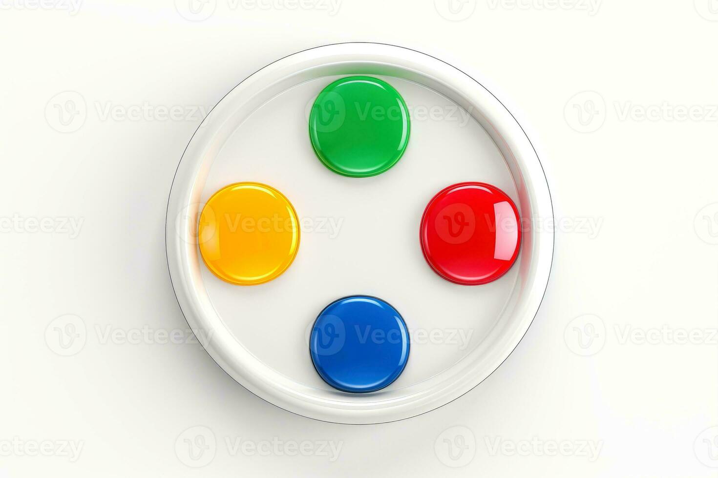 AI generated Abstract high tech multicolor button on white background, Generative AI photo