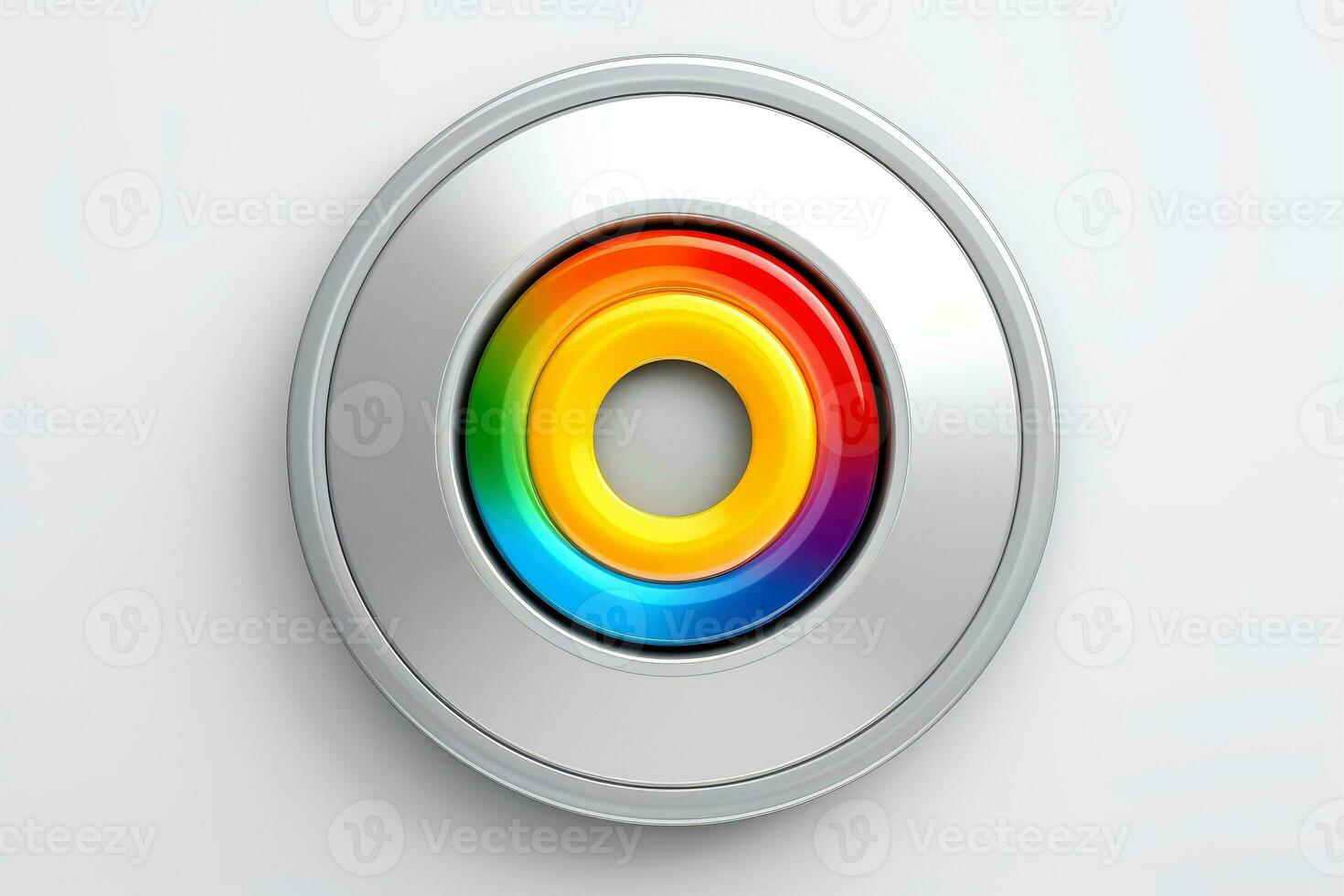 AI generated Abstract high tech multicolor button on white background, Generative AI photo