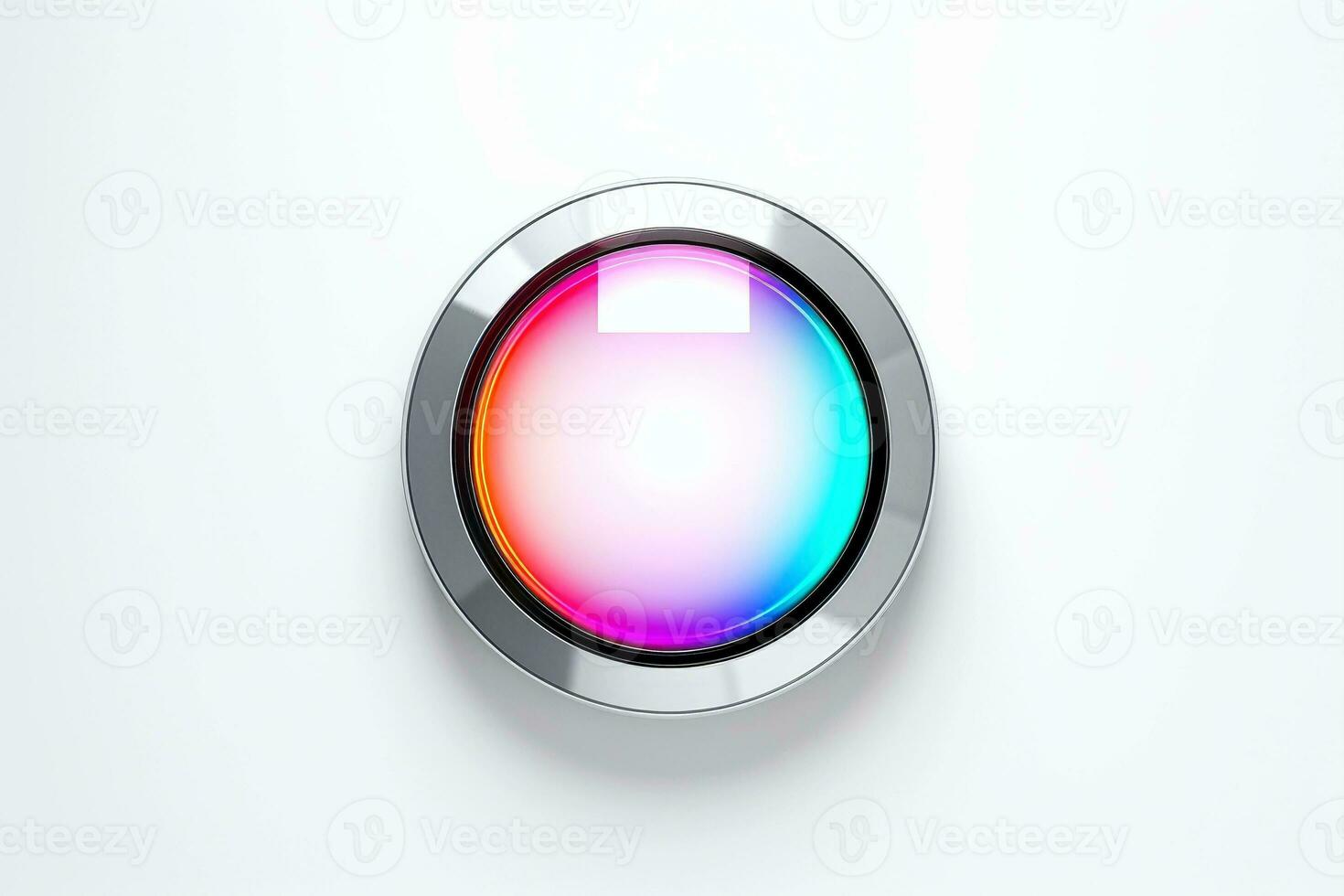 AI generated Abstract high tech multicolor button on white background, Generative AI photo