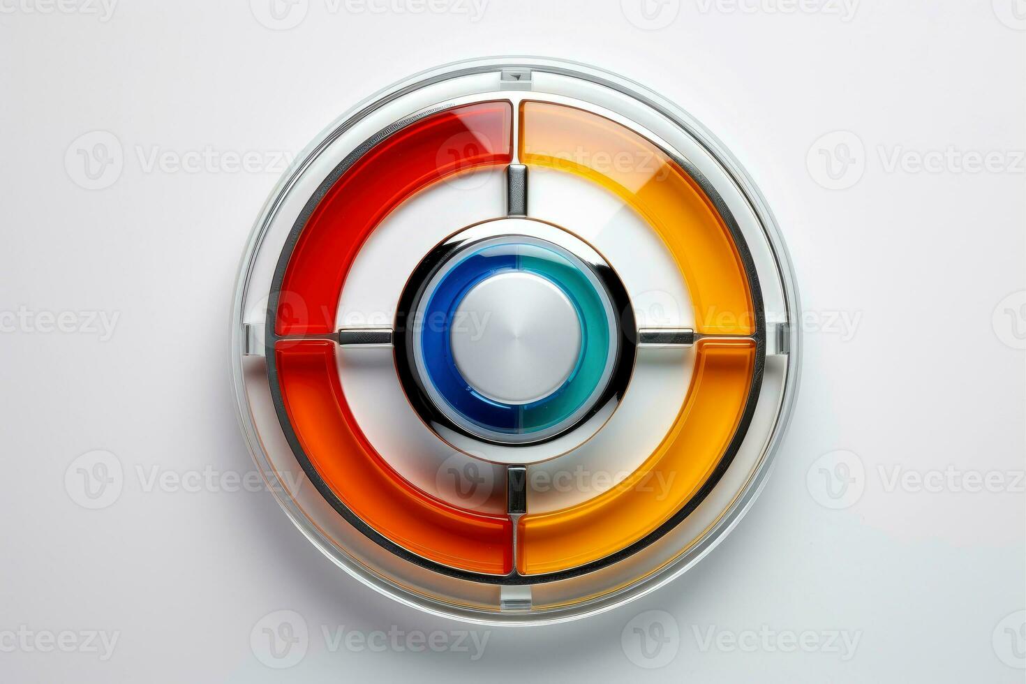 AI generated Abstract high tech multicolor button on white background, Generative AI photo