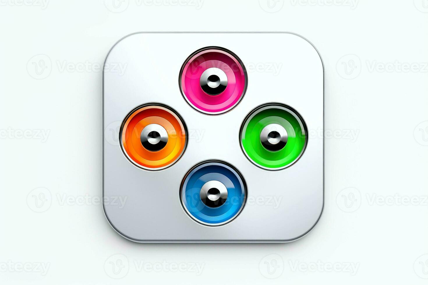 AI generated Abstract high tech multicolor button on white background, Generative AI photo