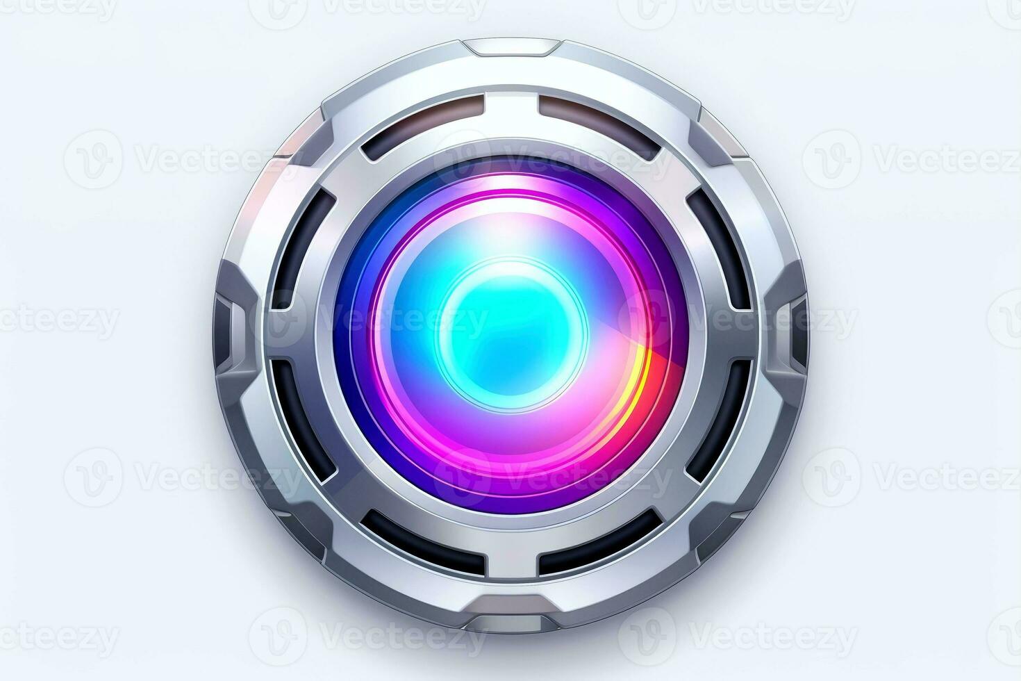 AI generated Abstract high tech multicolor button on white background, Generative AI photo