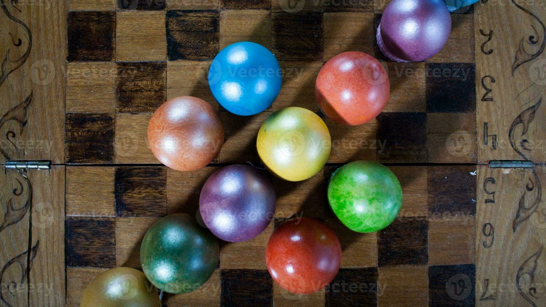 Colourful Easter Eggs. Vibrant, Festive Holiday Decorations Symbolizing Spring Celebration and Traditional Ornate Designs photo