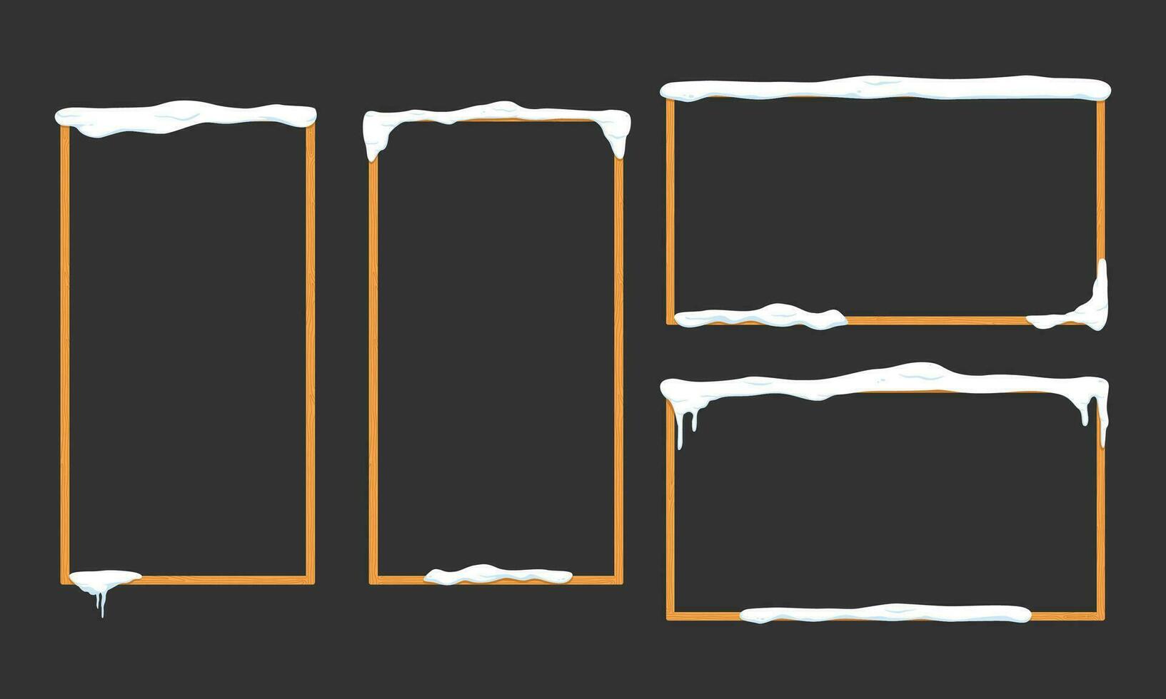 set rectangle wooden frame with snow caps, winter vector design element decoration