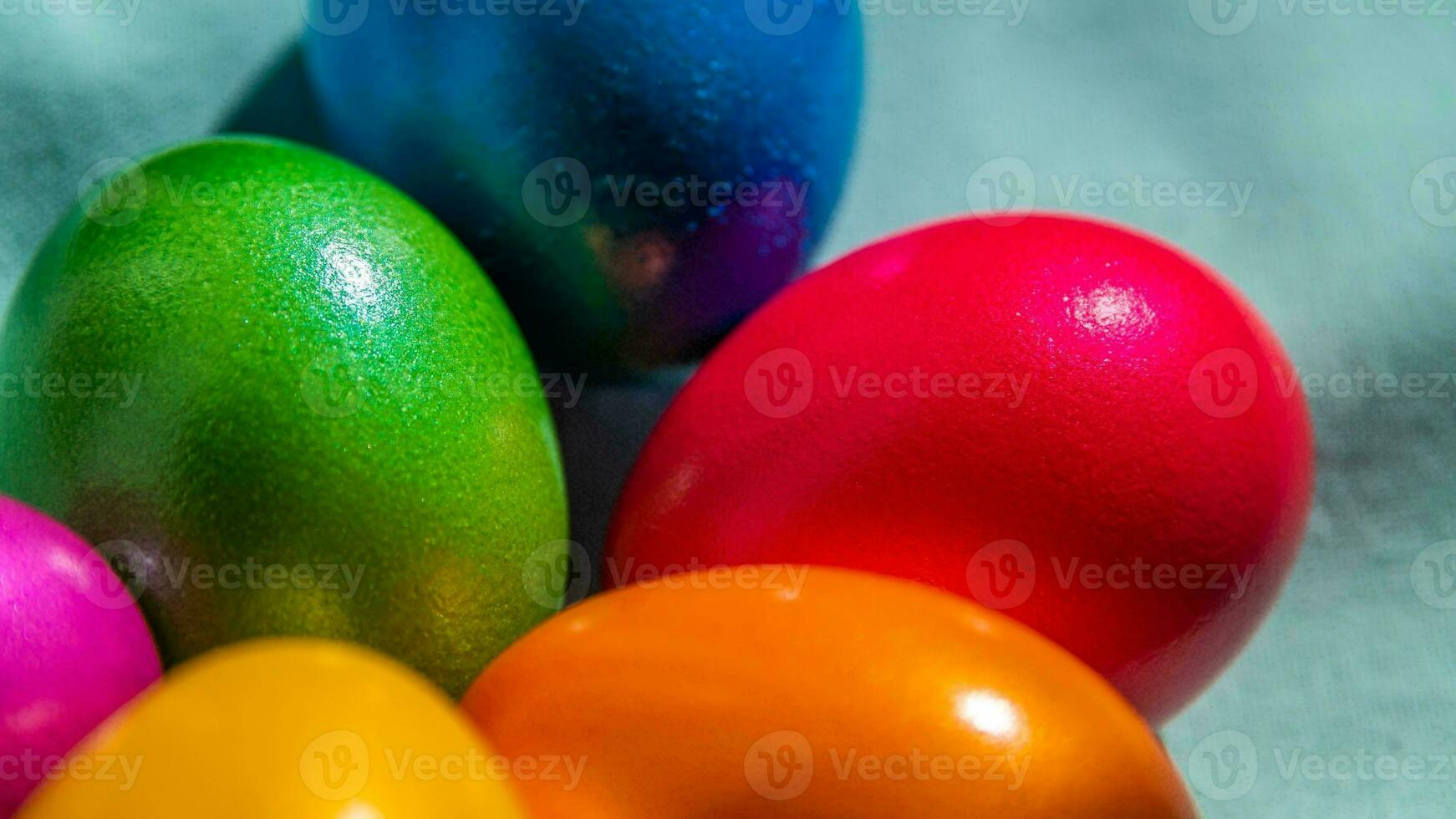 Colourful Easter Eggs. Vibrant, Festive Holiday Decorations Symbolizing Spring Celebration and Traditional Ornate Designs photo