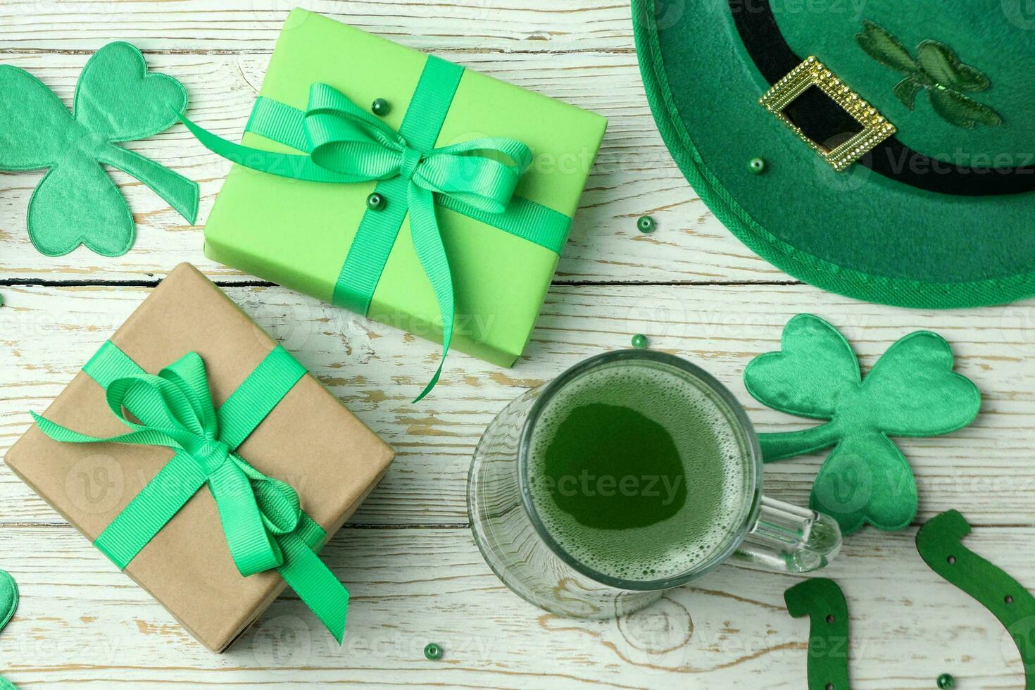 St. Patrick's Day Celebration, Festive Irish Holiday with Green Background, Concept of Shamrock Tradition in March Festival photo