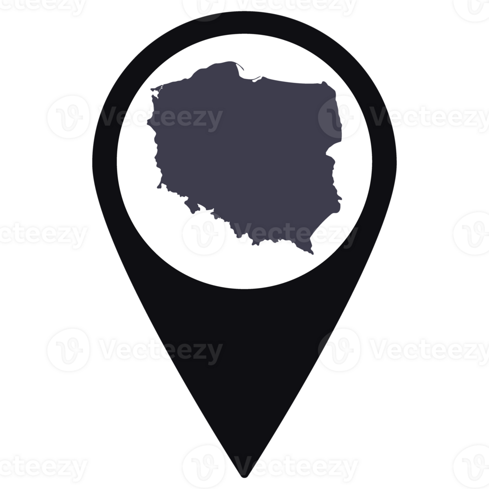 Black Pointer or pin location with Poland map inside. Map of Poland png