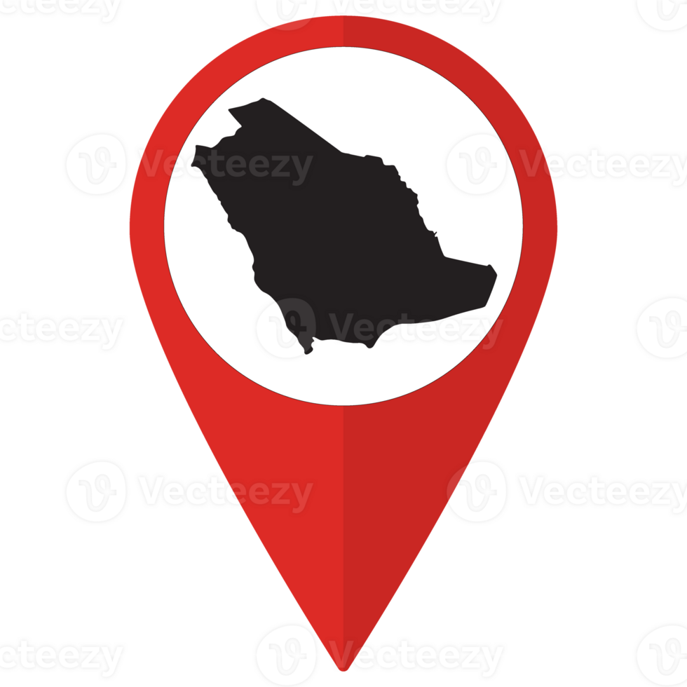 Red Pointer or pin location with Saudi Arabia map inside. Map of Saudi Arabia png