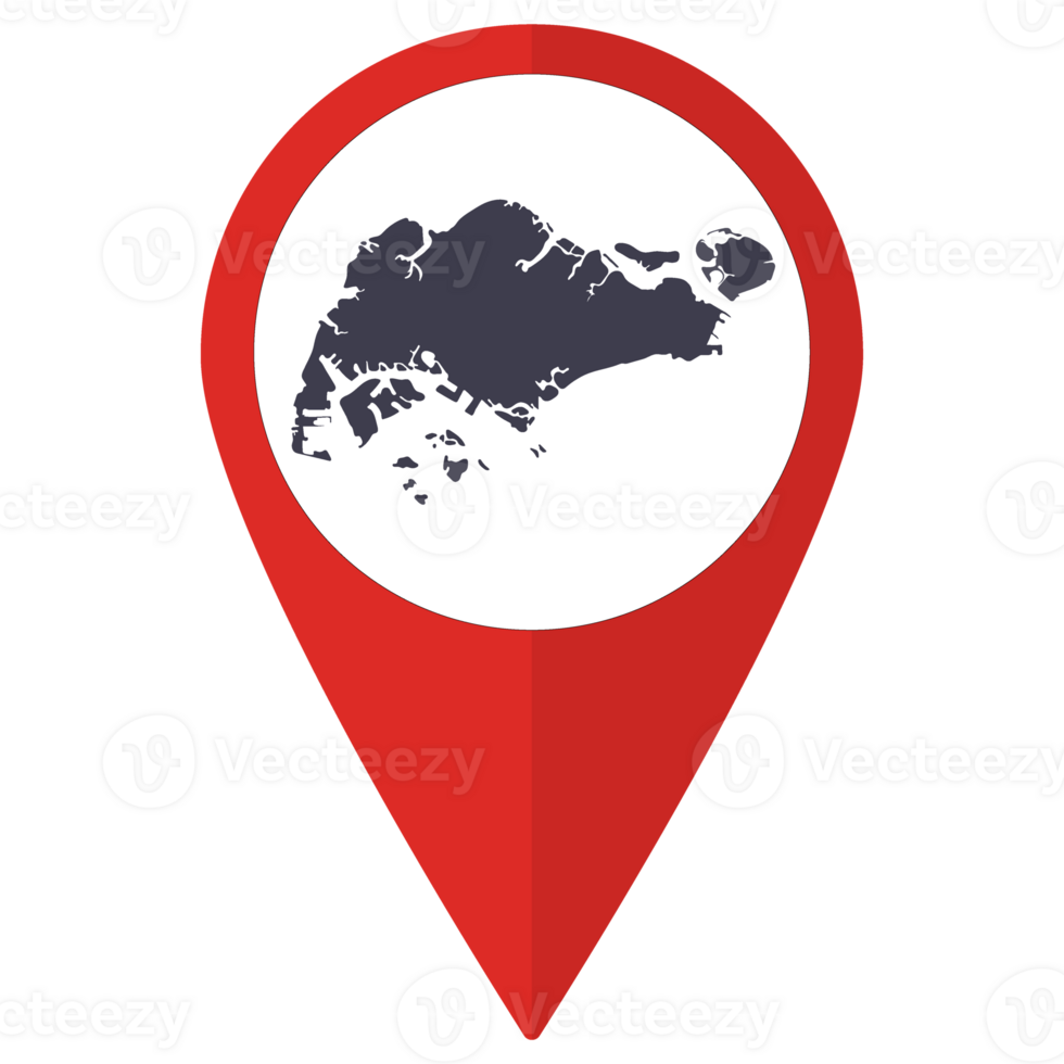 Red Pointer or pin location with Singapore map inside. Map of Singapore png