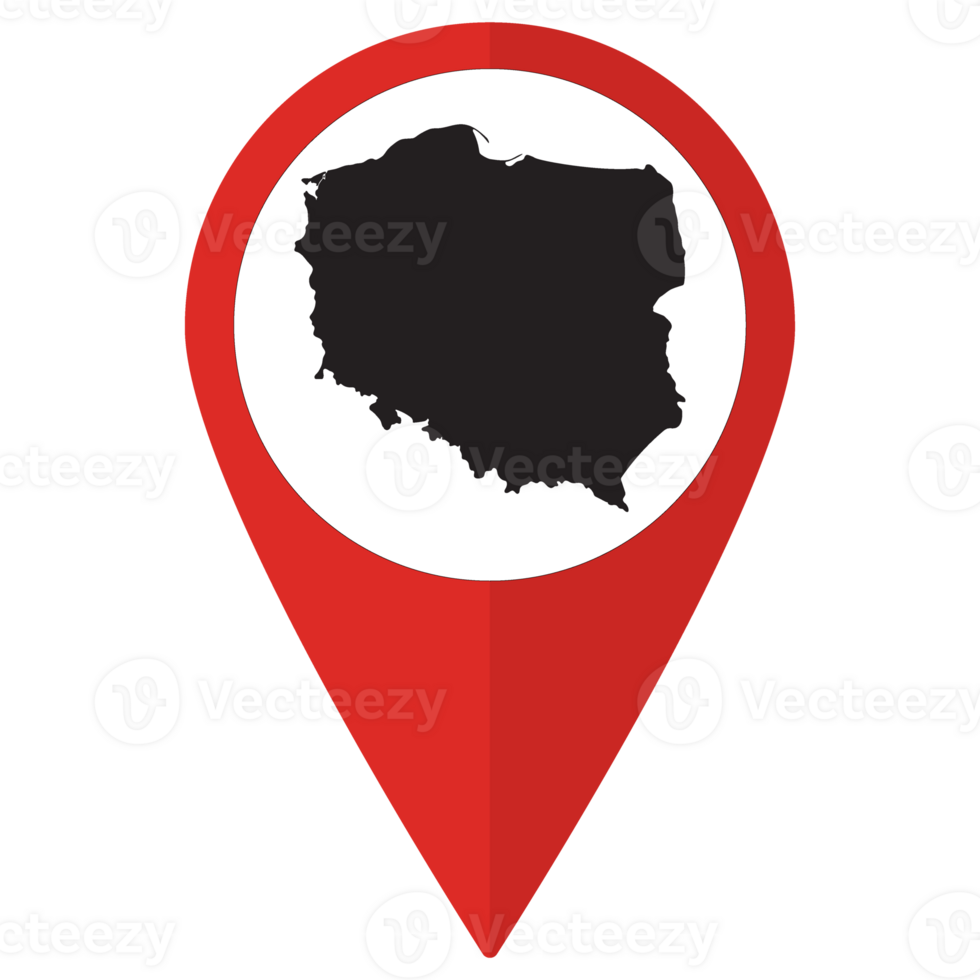 Red Pointer or pin location with Poland map inside. Map of Poland png