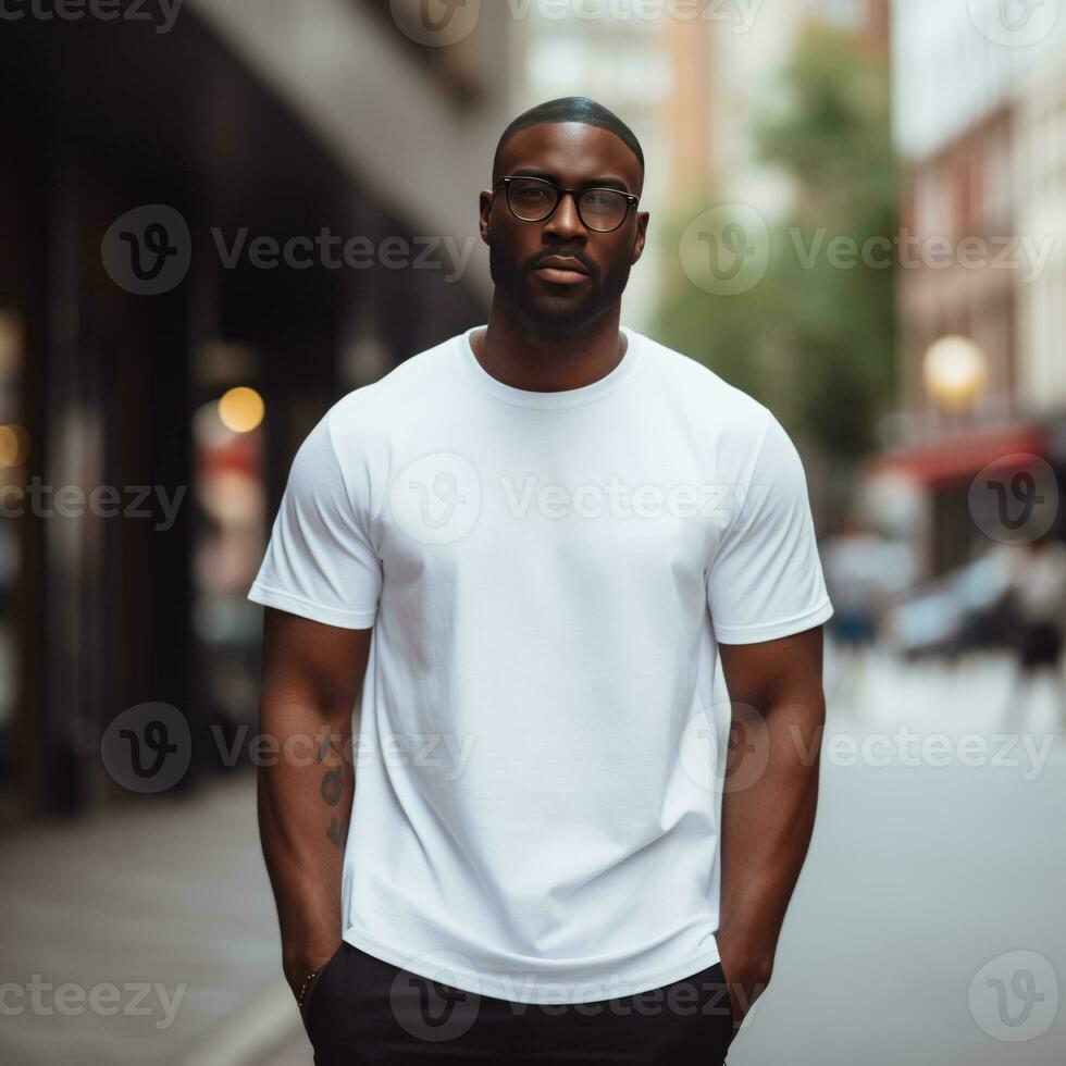 AI generated Contemporary T-Shirt Mockup with Confident Male Model photo