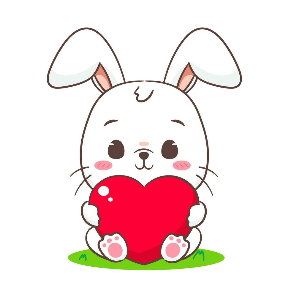 Cute rabbit cartoon holding love heart. Adorable bunny character. Kawaii animal concept design. isolated white background. Mascot logo icon vector illustration