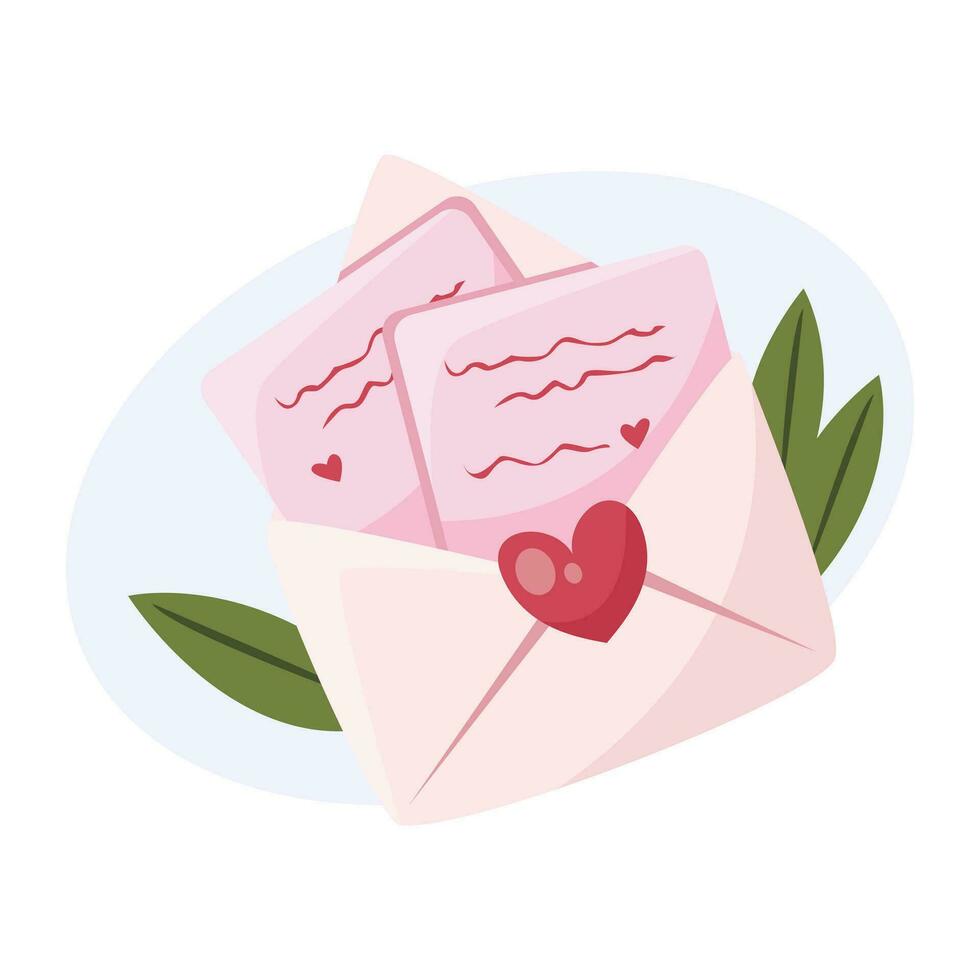 Envelopes with love letters. Vector illustration for Valentines Day