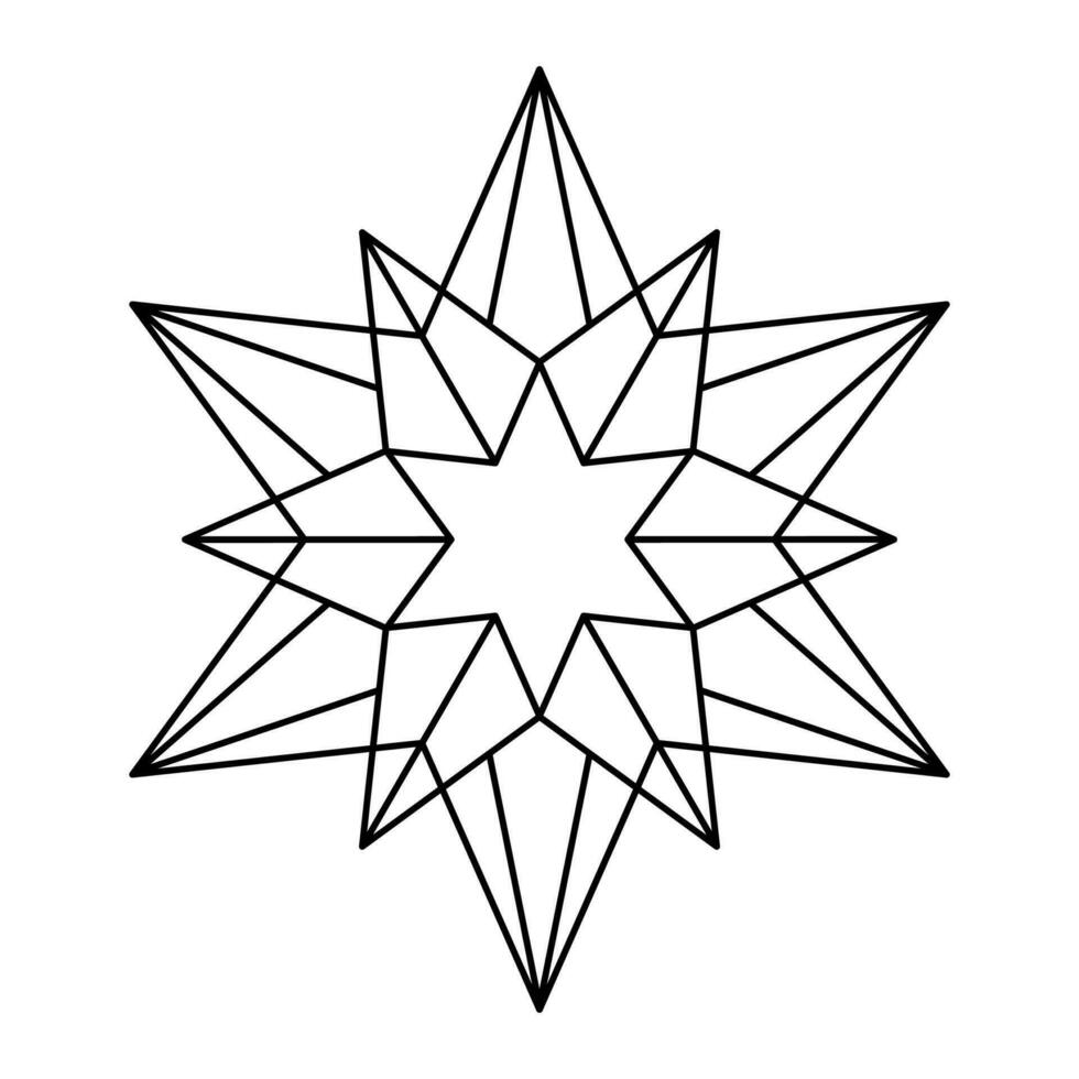 Christmas vector Snowflake origami star of bethlehem isolated on white background. Geometric line snow icon. Xmas Design element for banner, greeting card