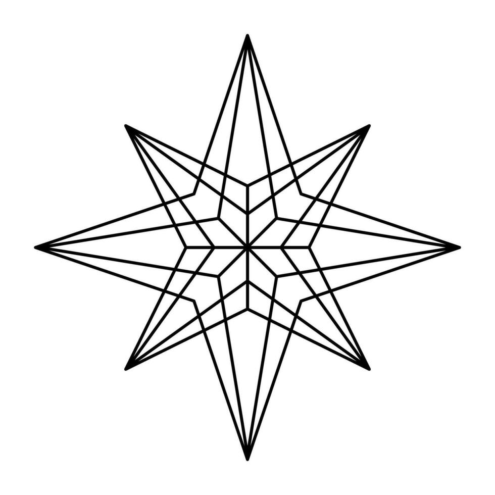 Vector Christmas Snowflake origami star of bethlehem isolated on white background. Geometric line snow icon. Xmas Design element for banner, greeting card