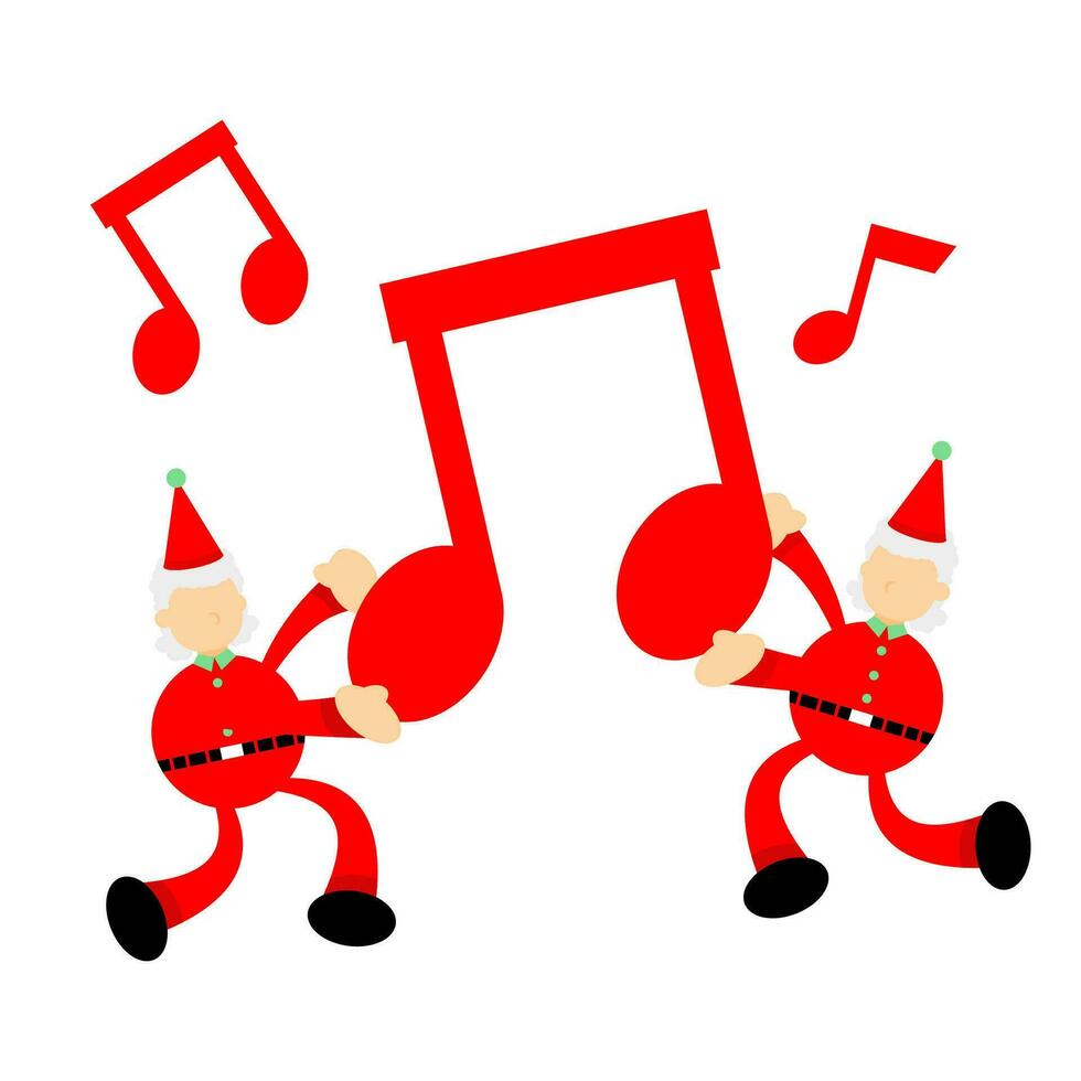 contento Navidad Papa Noel y melodía clave música Nota dibujos animados garabatear plano diseño estilo vector ilustración