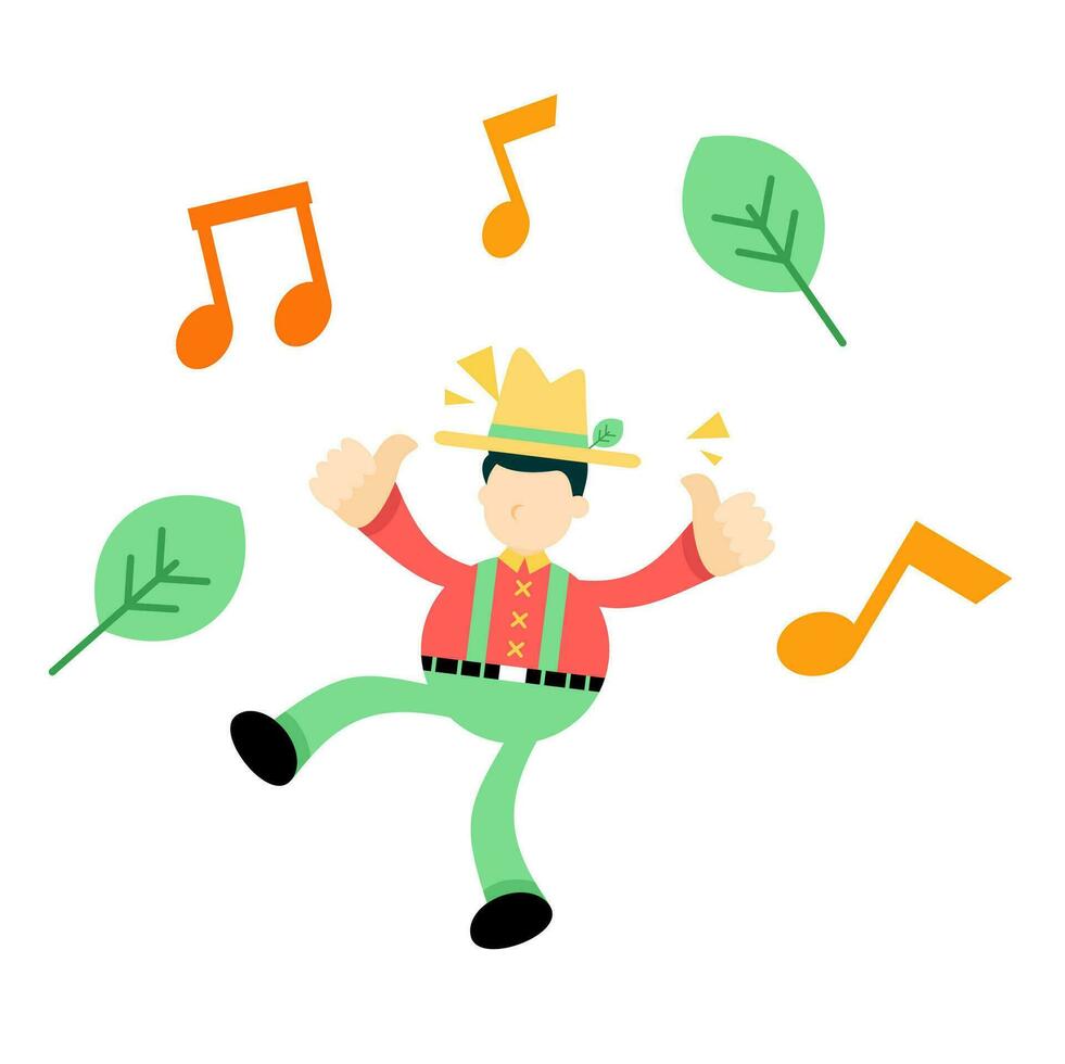 happy farmer man agriculture and melody clef music note cartoon doodle flat design style vector illustration