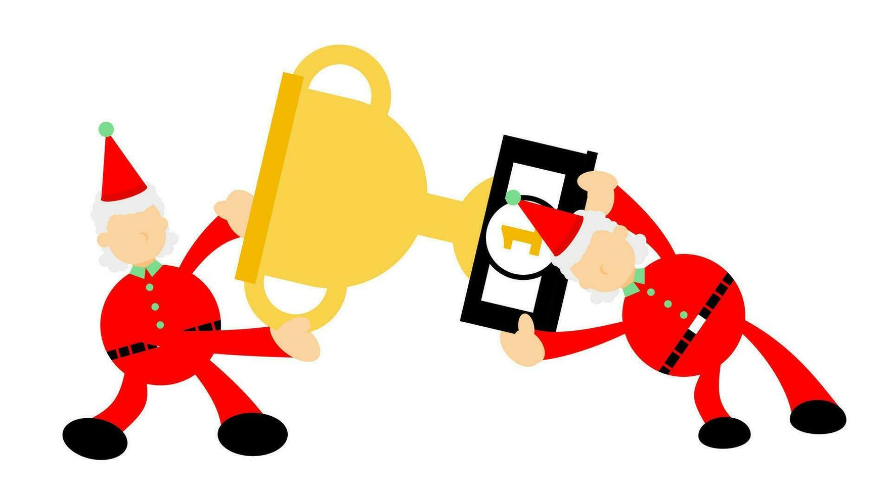 Navidad rojo Papa Noel claus competencia para campeón trofeo dibujos animados garabatear plano diseño estilo vector ilustración