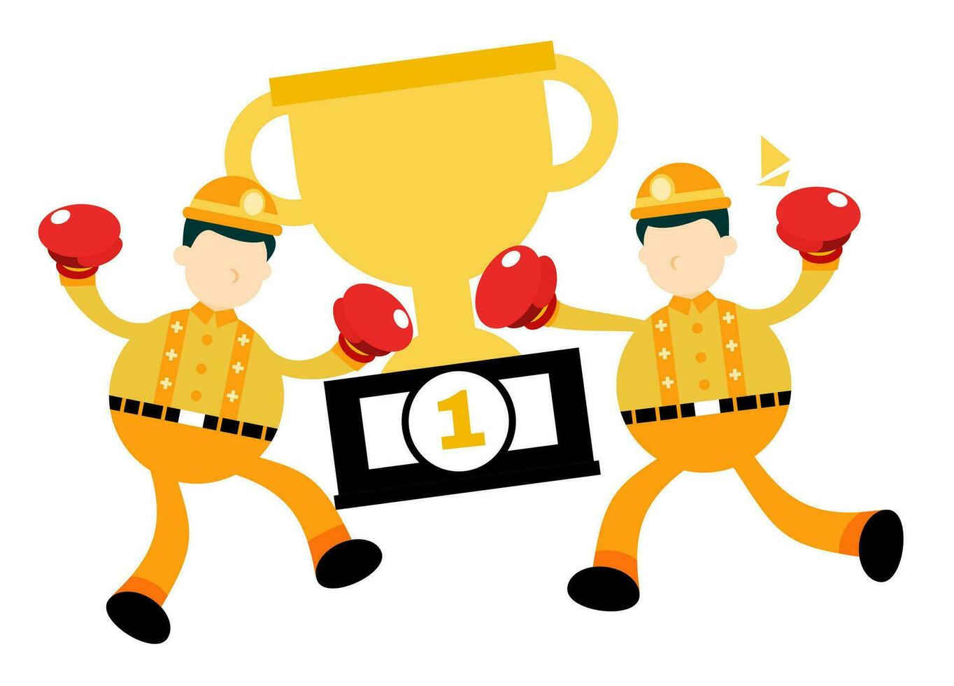 miner worker man pick trophy win champion cartoon doodle flat design style vector illustration