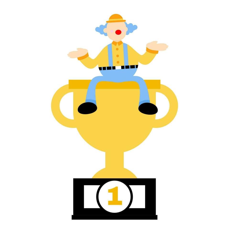 happy clown competition for win champion trophy cartoon doodle vector illustration flat design style