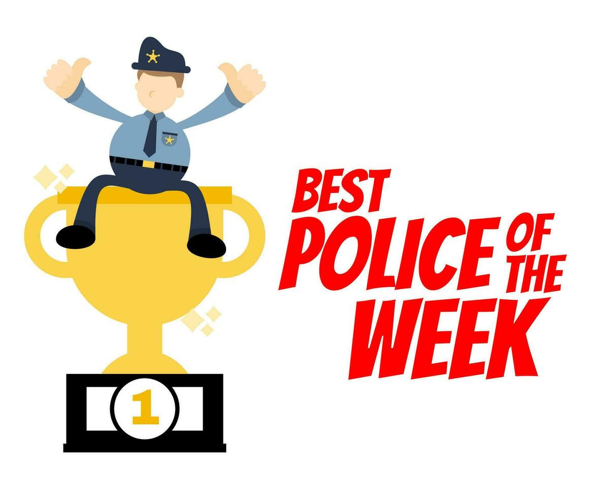 police best trophy week champion cartoon doodle flat design style vector illustration