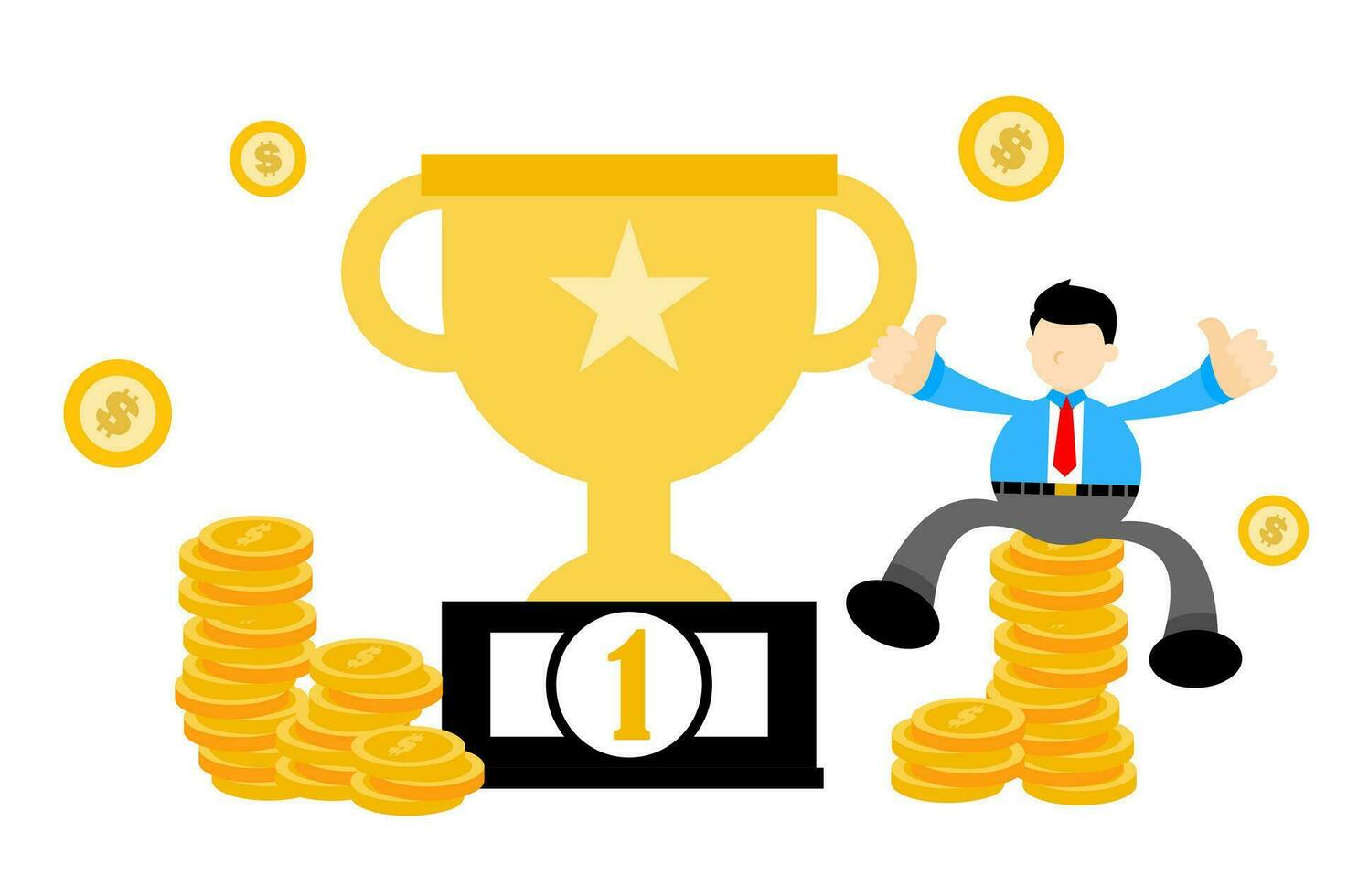 businessman worker pick trophy win champion cartoon doodle flat design style vector illustration