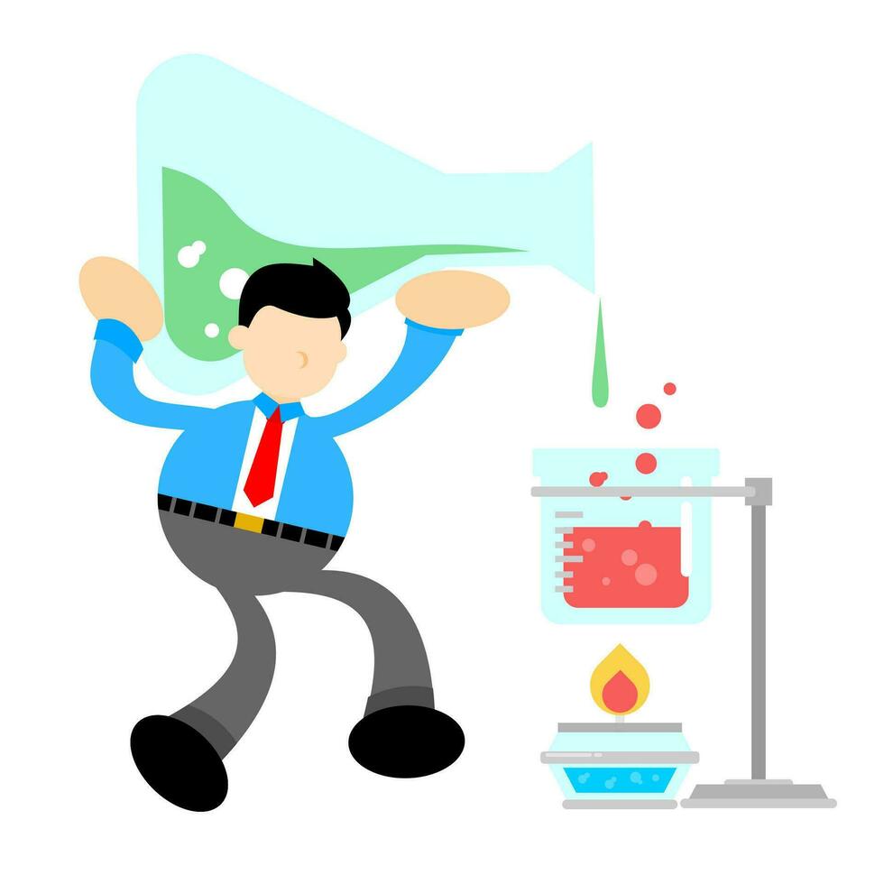 businessman worker and experiment laboratory flask research science cartoon doodle flat design style vector illustration