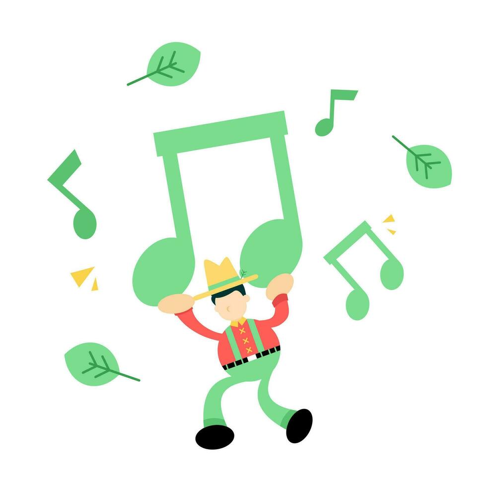 happy farmer man agriculture and melody clef music note cartoon doodle flat design style vector illustration