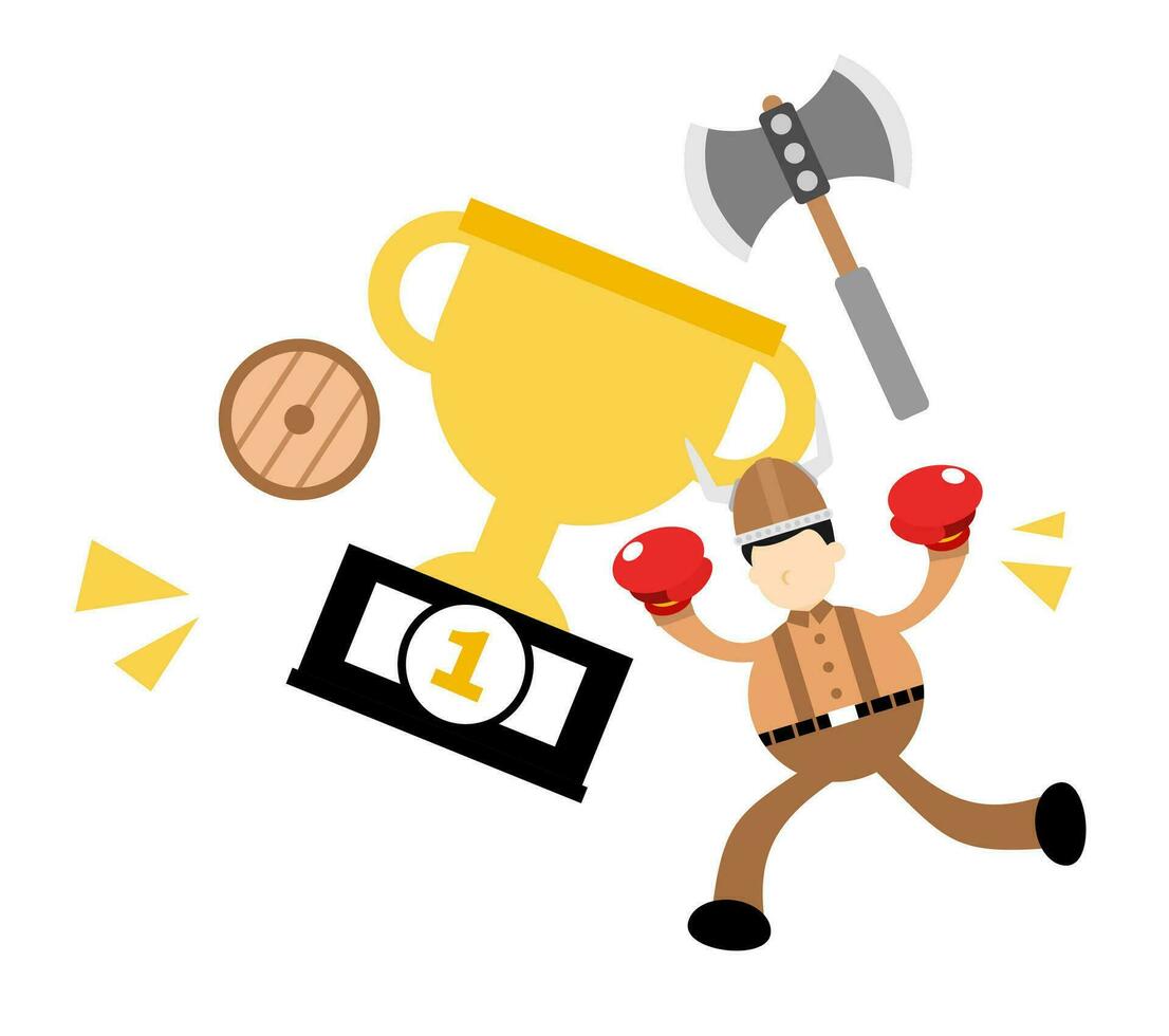 barbarian viking and champion trophy cartoon doodle business flat design style vector illustration