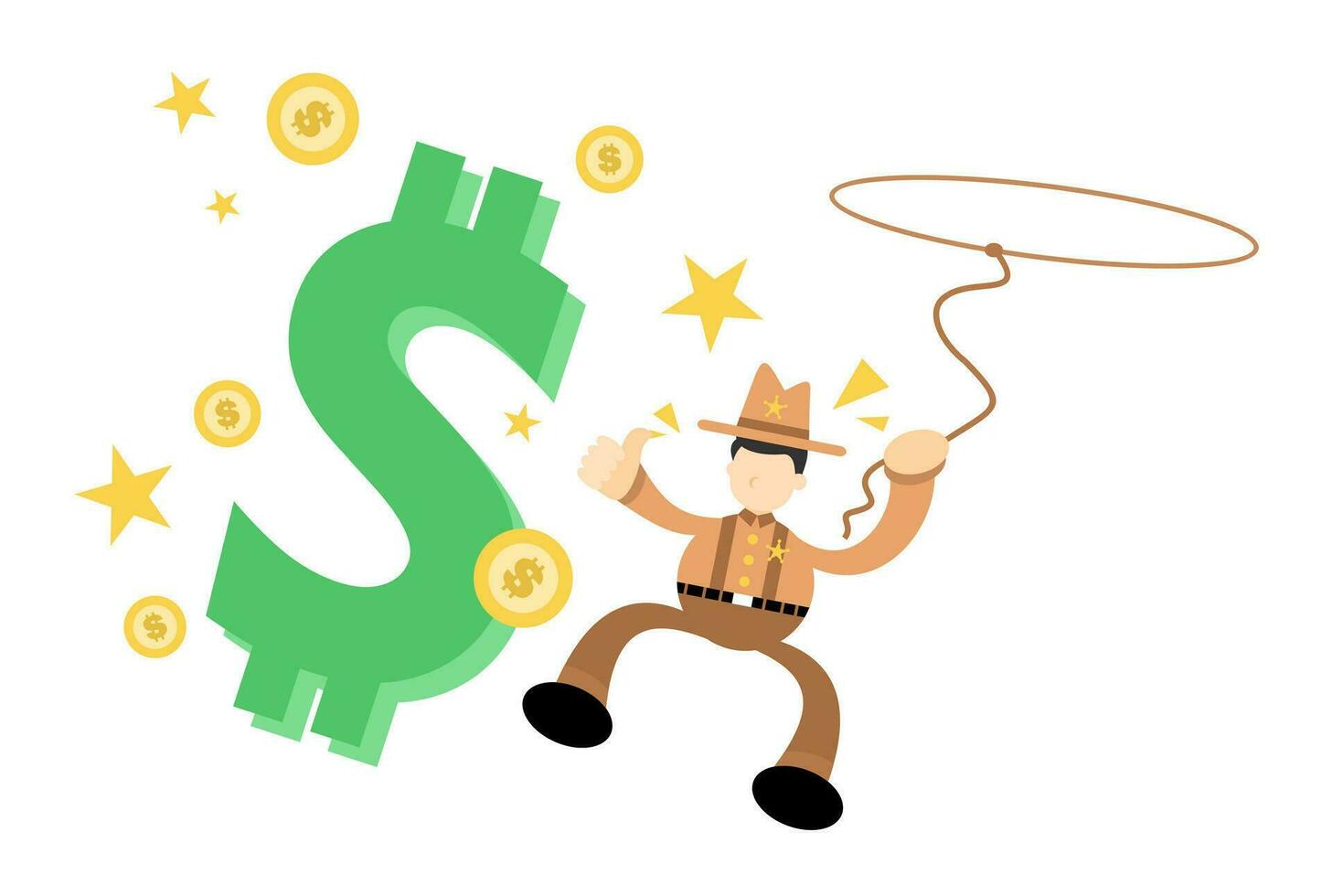 america cowboy man and money dollar cartoon doodle flat design style vector illustration