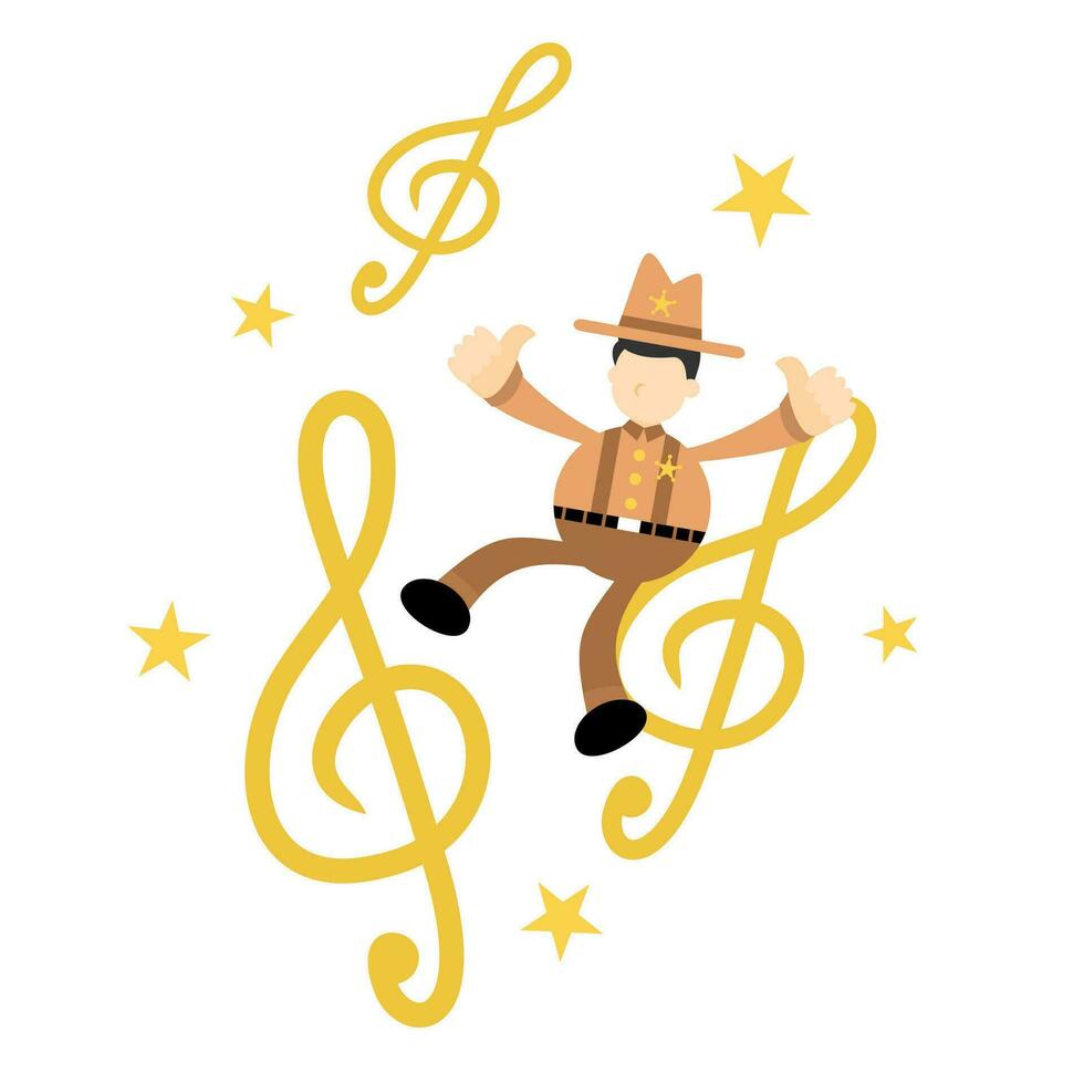 happy america cowboy and melody clef music note cartoon doodle flat design style vector illustration