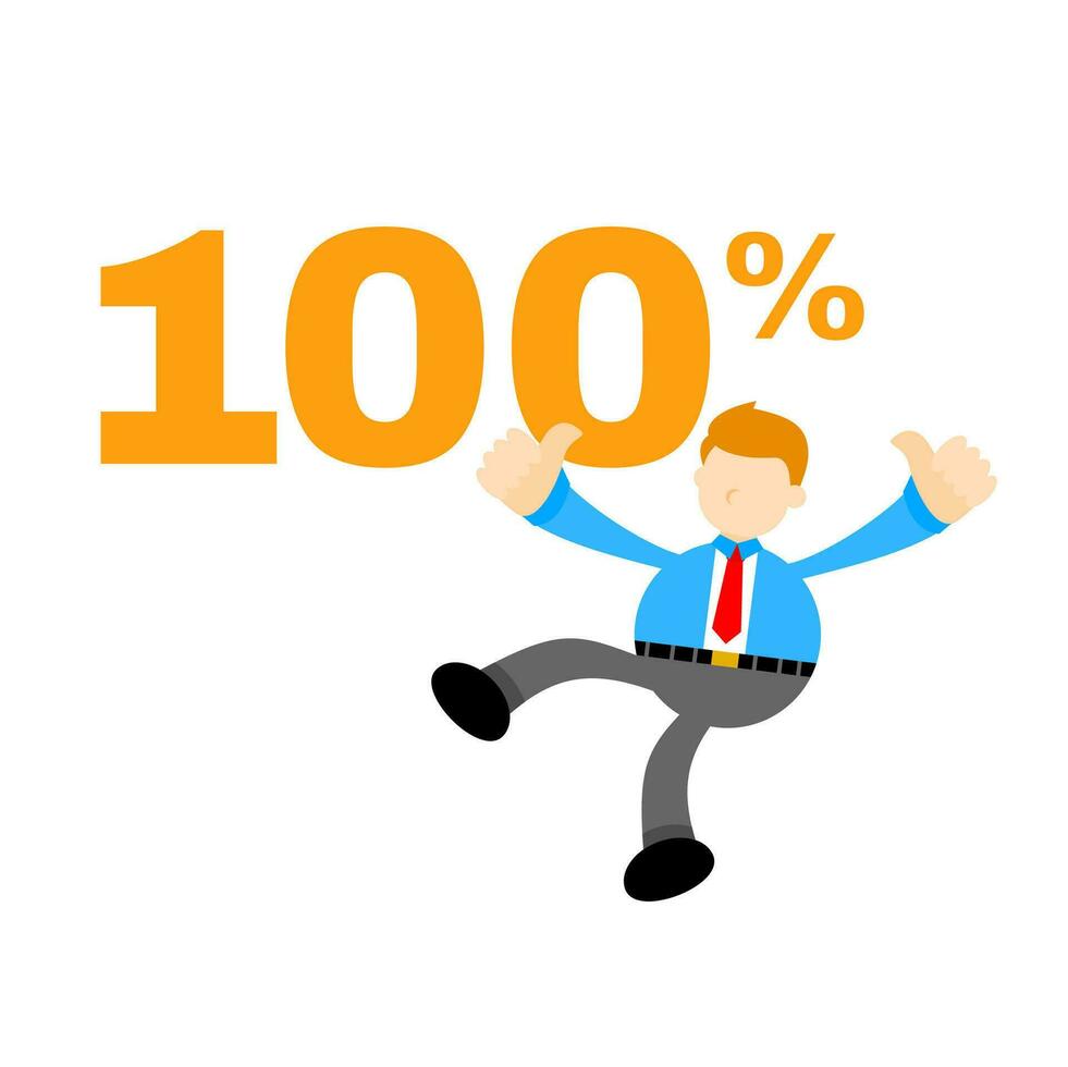 Businessman and one hundred percent cartoon doodle flat design style vector illustration