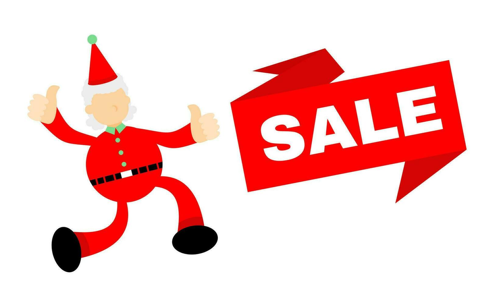 happy christmas red santa and special sale banner cartoon doodle flat design style vector illustration