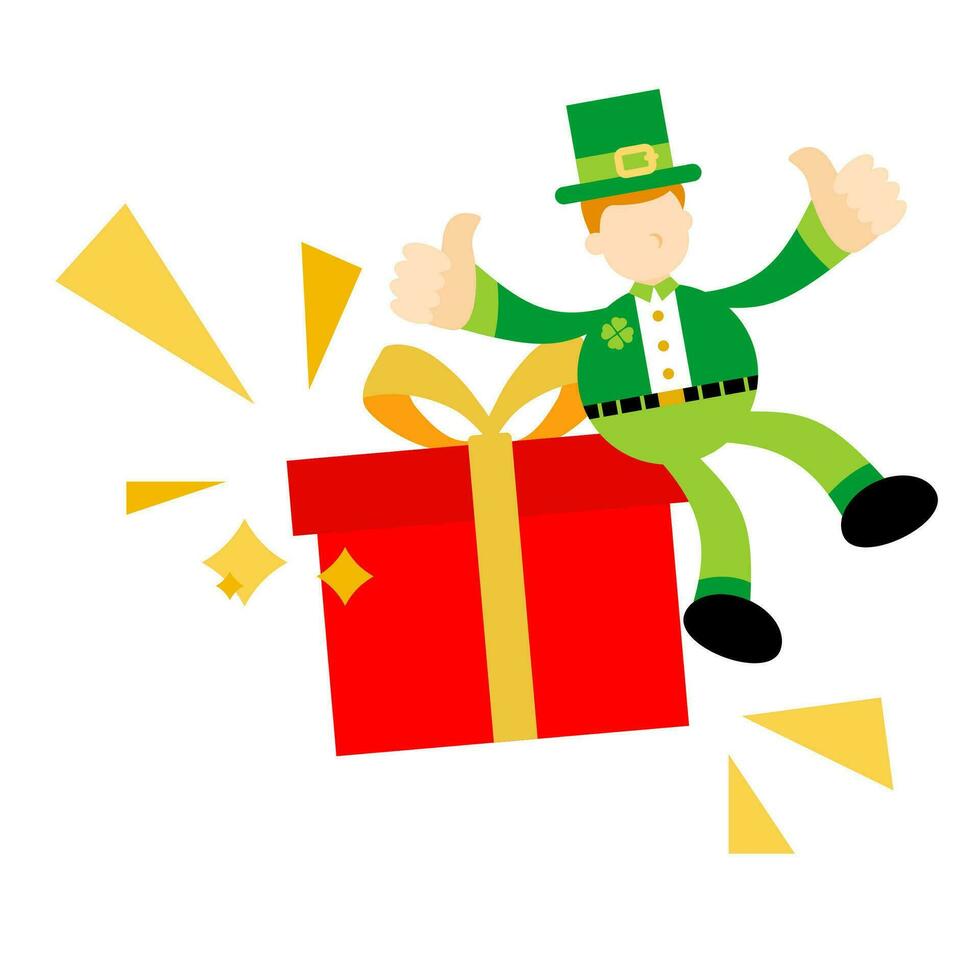 Leprechaun and Gift Box Doodle Cartoon vector illustration flat design style