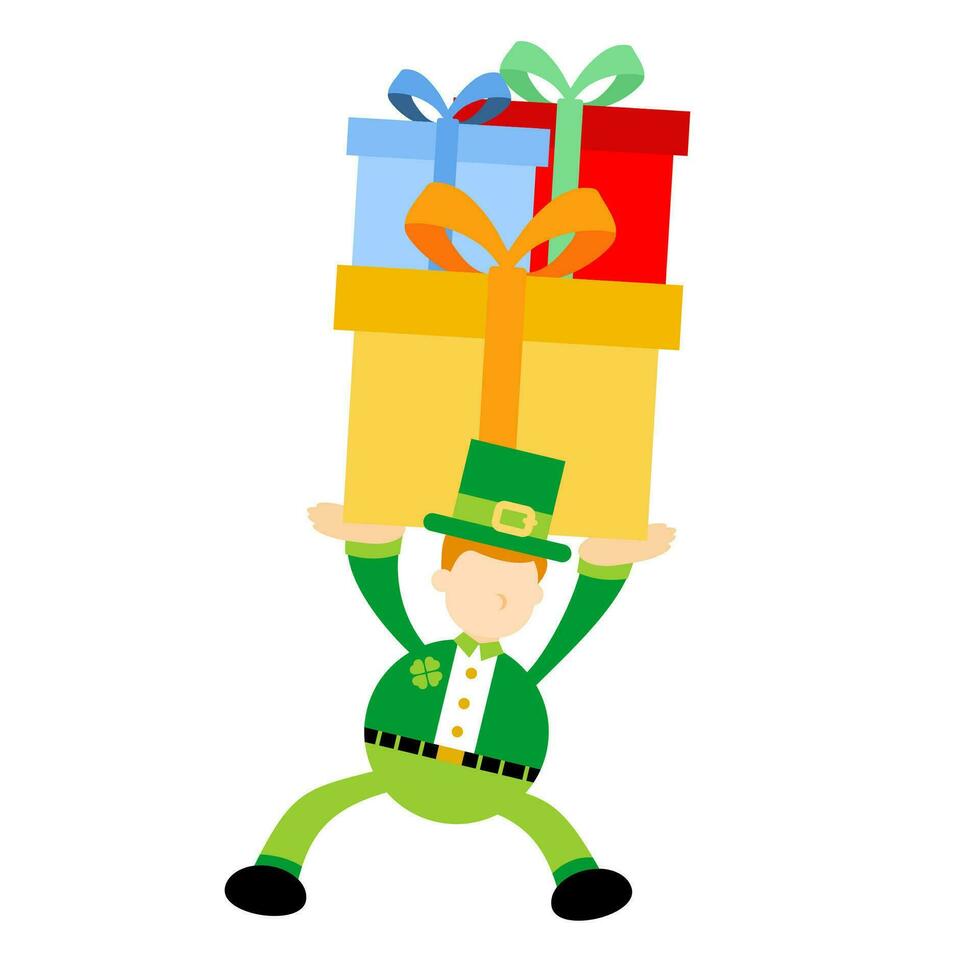 leprechaun happy gift box cartoon doodle flat design style vector illustration
