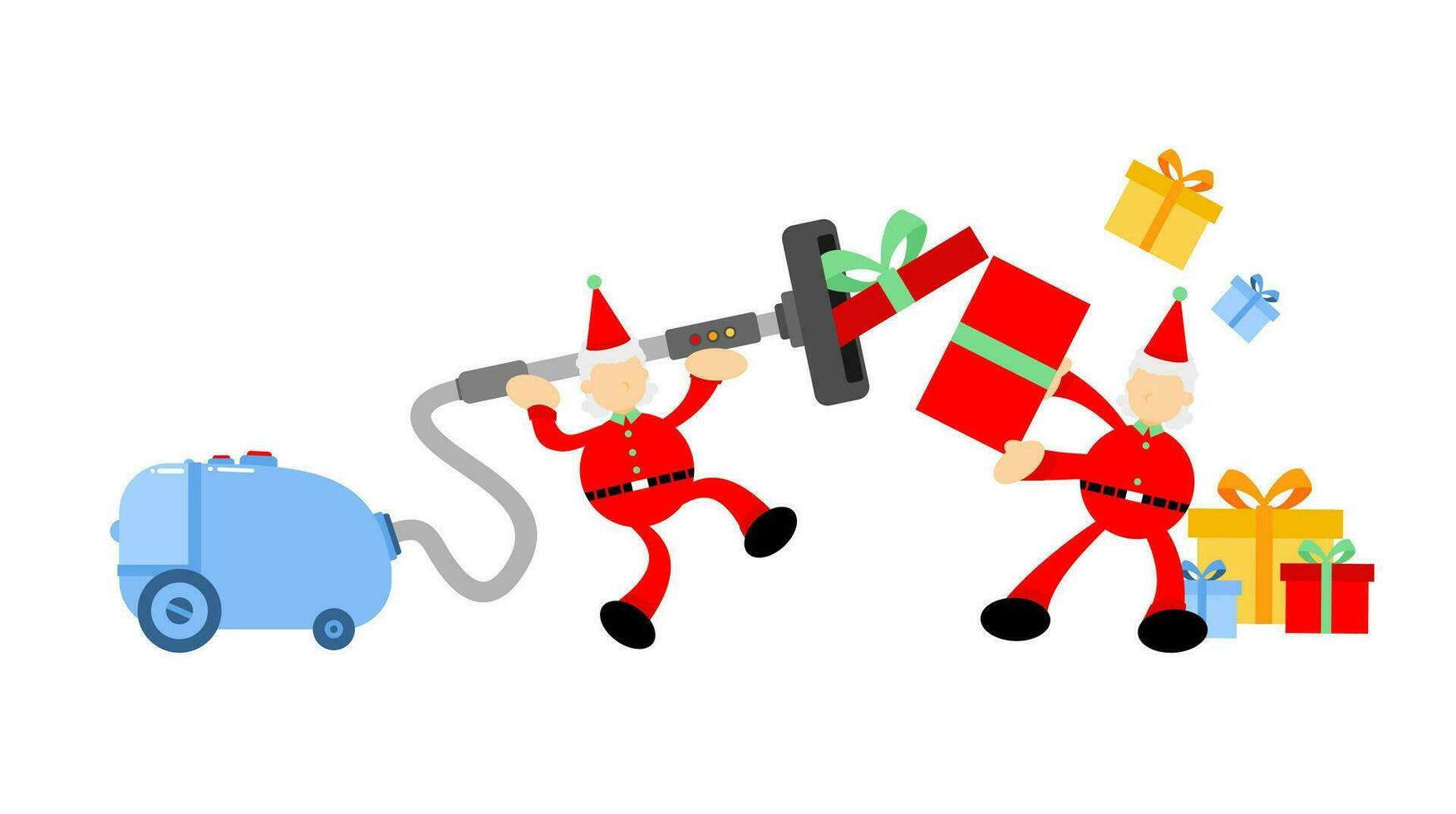 christmas santa claus merry and vacuum cleaner clean catch box cartoon doodle flat design style vector illustration