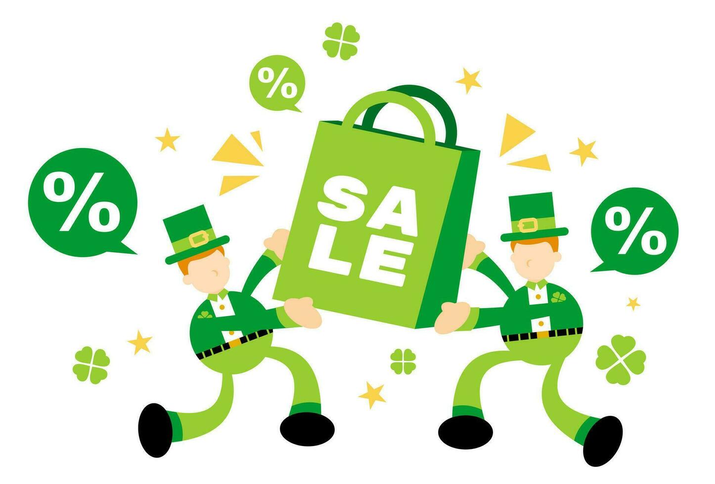 leprechaun shamrock celtic and special sale shop bag cartoon doodle flat design style vector illustration