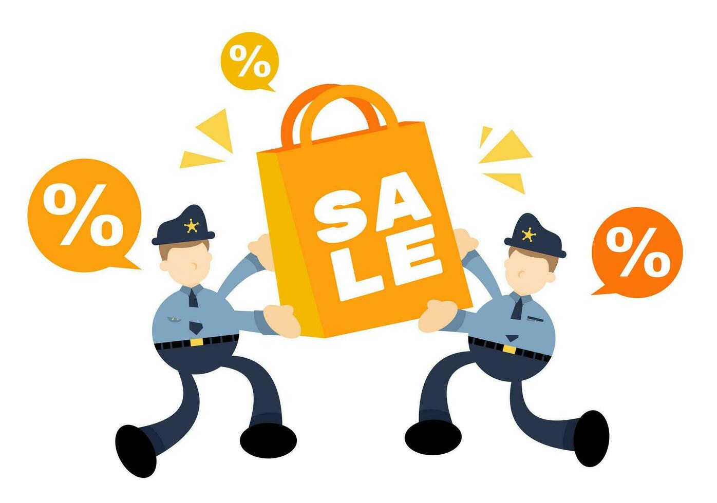 police officer and special sale shop bag cartoon doodle flat design style vector illustration